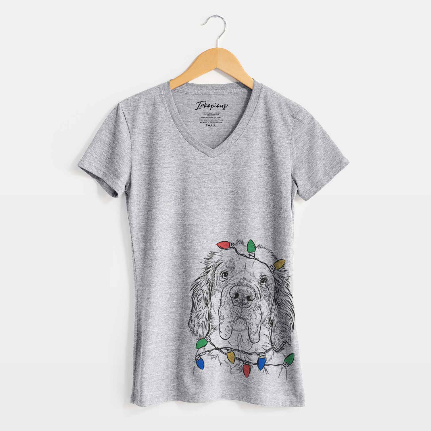 Christmas Lights Sully the Clumber Spaniel - Women's V-neck Shirt