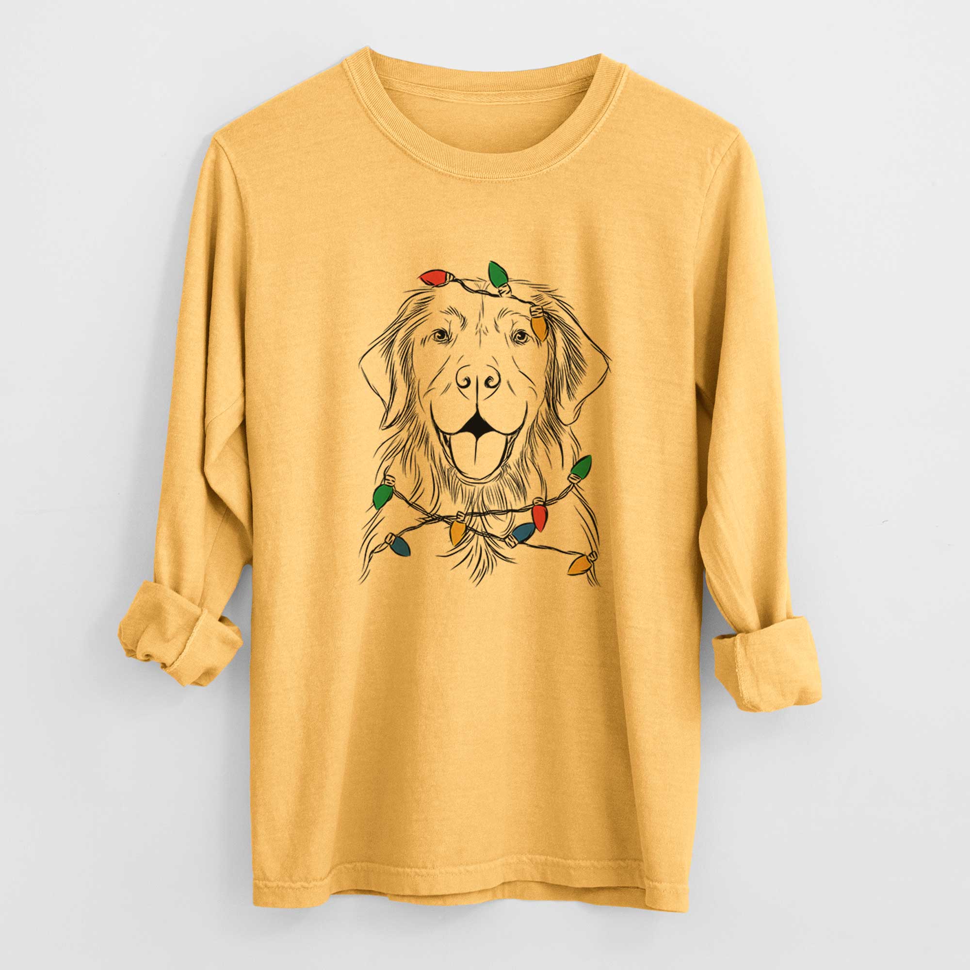 Christmas Lights Sunny the Golden Retriever - Heavyweight 100% Cotton Long Sleeve