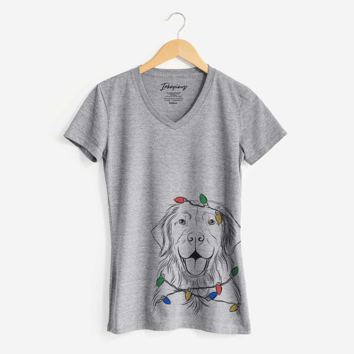 Christmas Lights Sunny the Golden Retriever - Women's V-neck Shirt