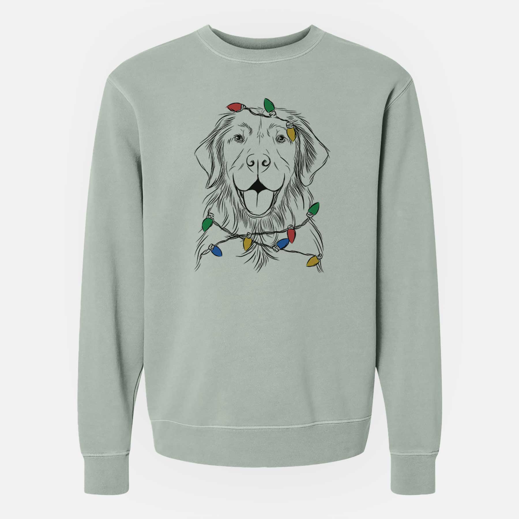 Christmas Lights Sunny the Golden Retriever - Unisex Pigment Dyed Crew Sweatshirt