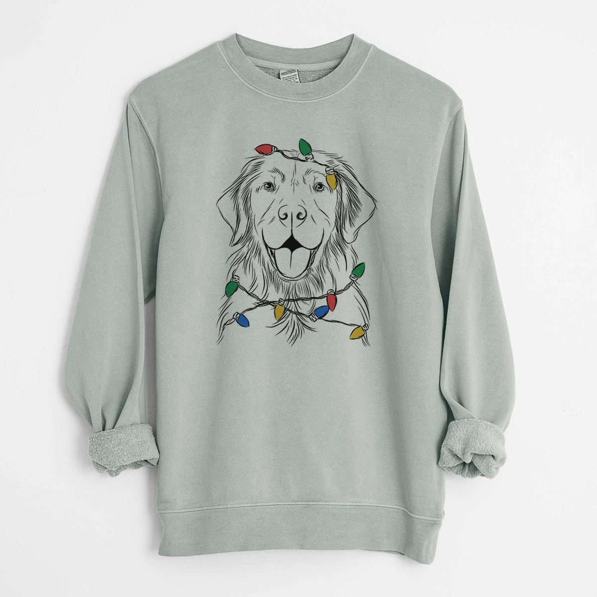 Christmas Lights Sunny the Golden Retriever - Unisex Pigment Dyed Crew Sweatshirt
