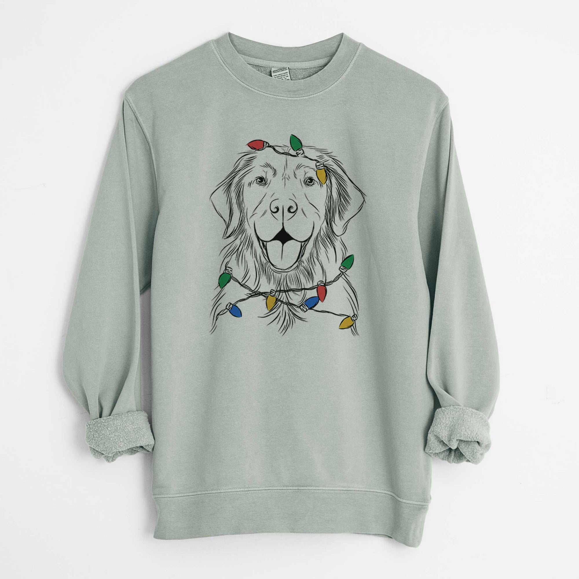Christmas Lights Sunny the Golden Retriever - Unisex Pigment Dyed Crew Sweatshirt