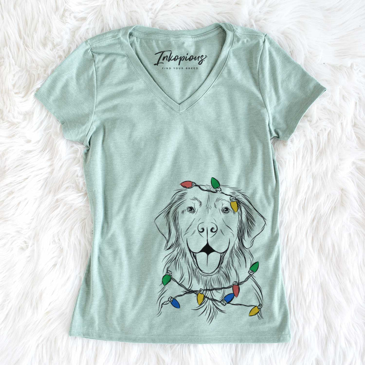 Christmas Lights Sunny the Golden Retriever - Women&#39;s V-neck Shirt