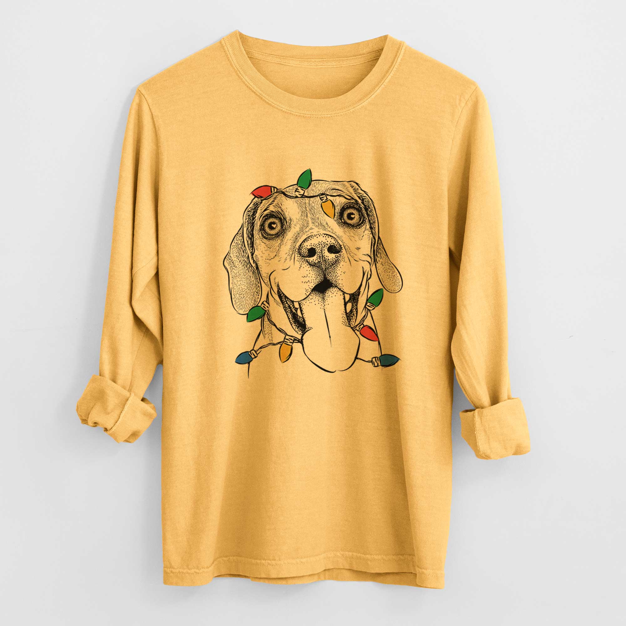 Christmas Lights Sunny the Beagle - Heavyweight 100% Cotton Long Sleeve