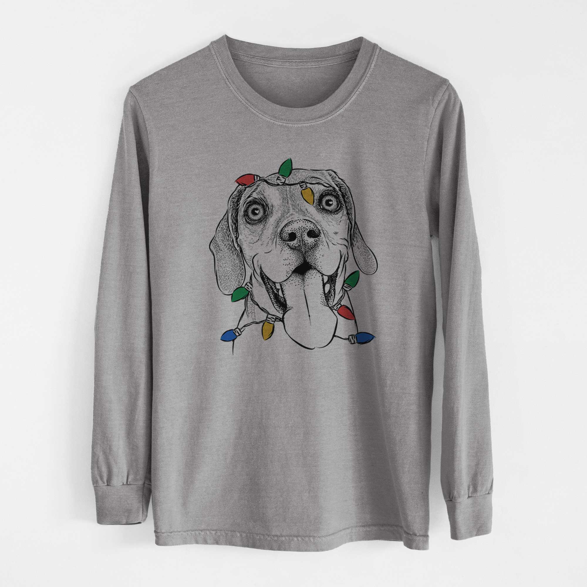 Christmas Lights Sunny the Beagle - Heavyweight 100% Cotton Long Sleeve