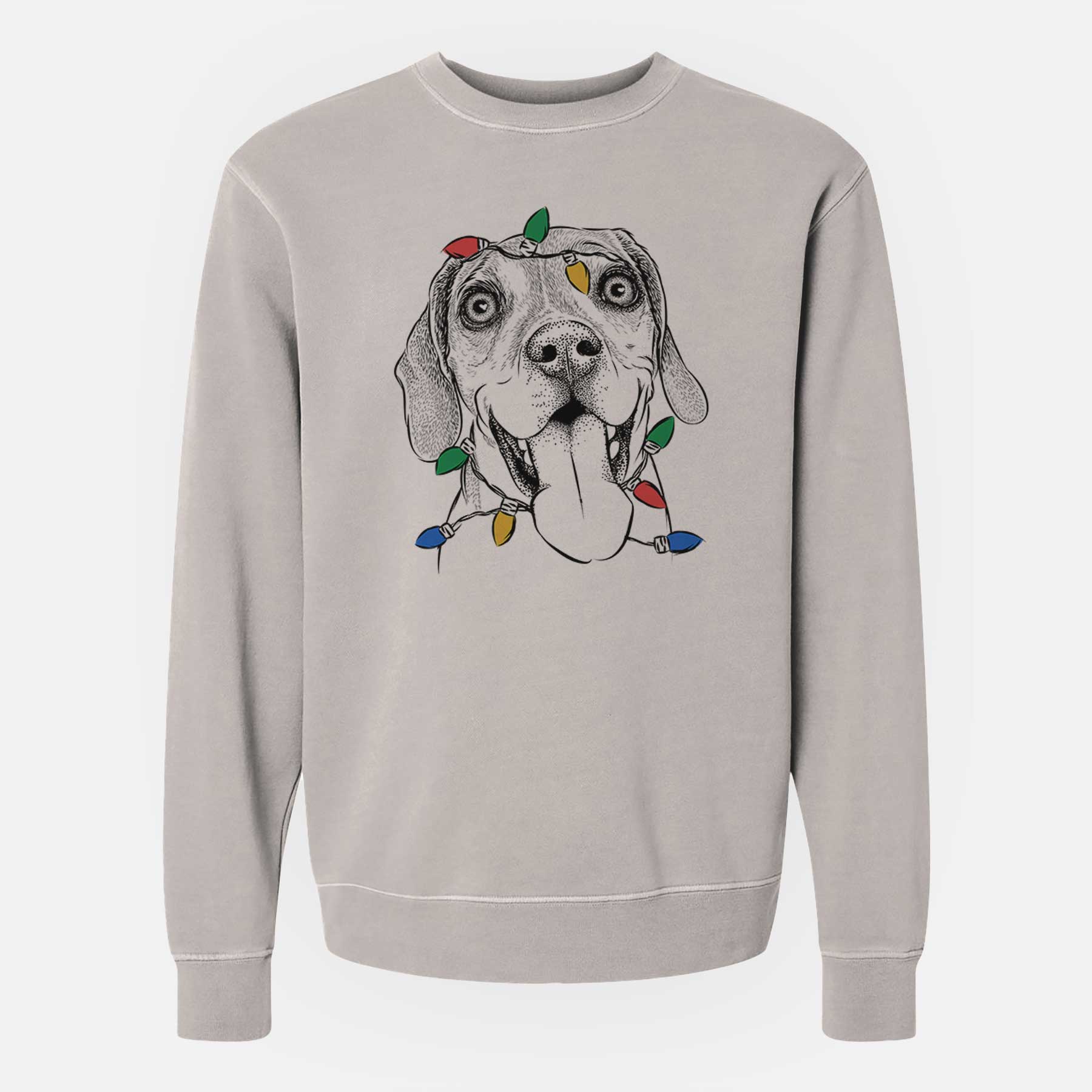 Christmas Lights Sunny the Beagle - Unisex Pigment Dyed Crew Sweatshirt