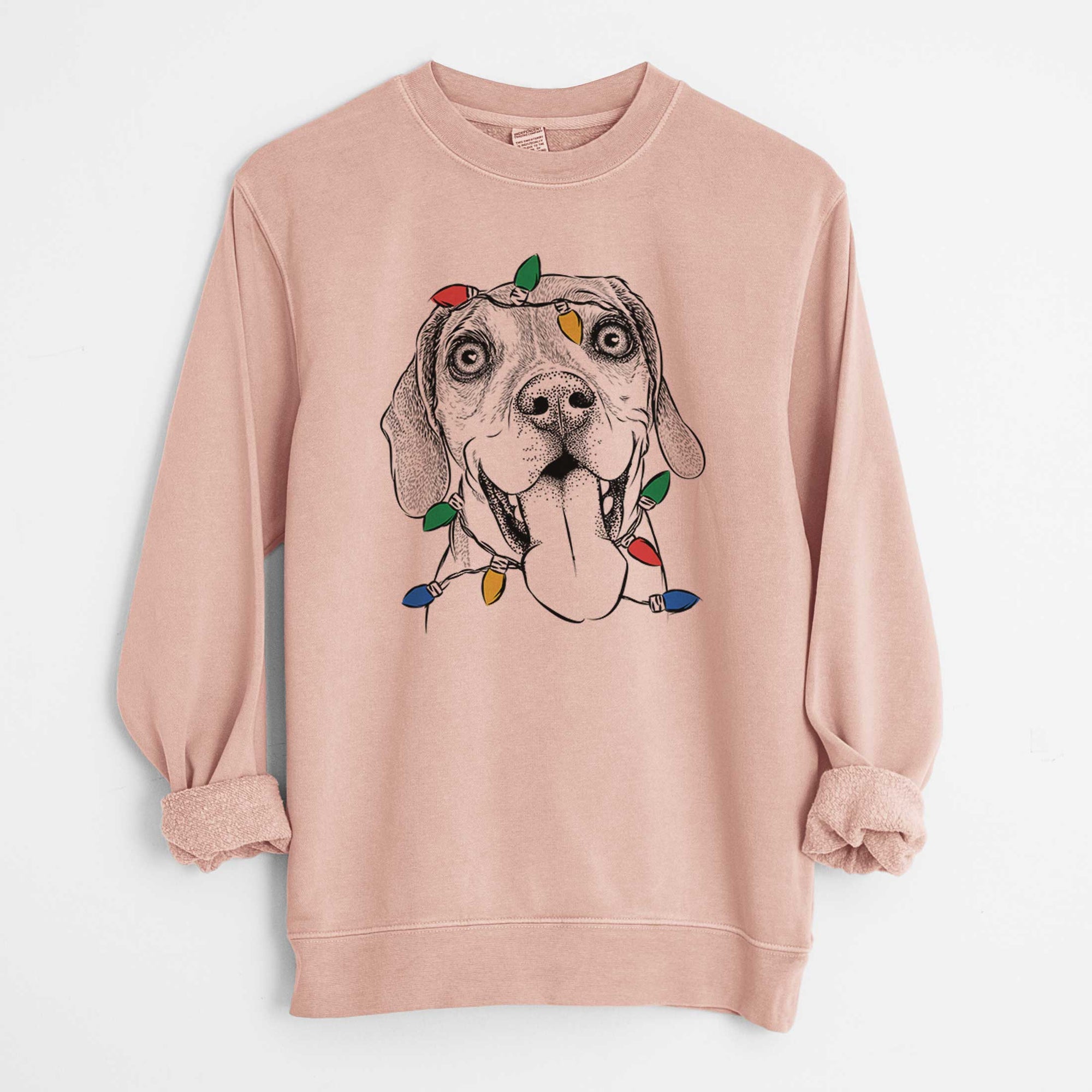 Christmas Lights Sunny the Beagle - Unisex Pigment Dyed Crew Sweatshirt