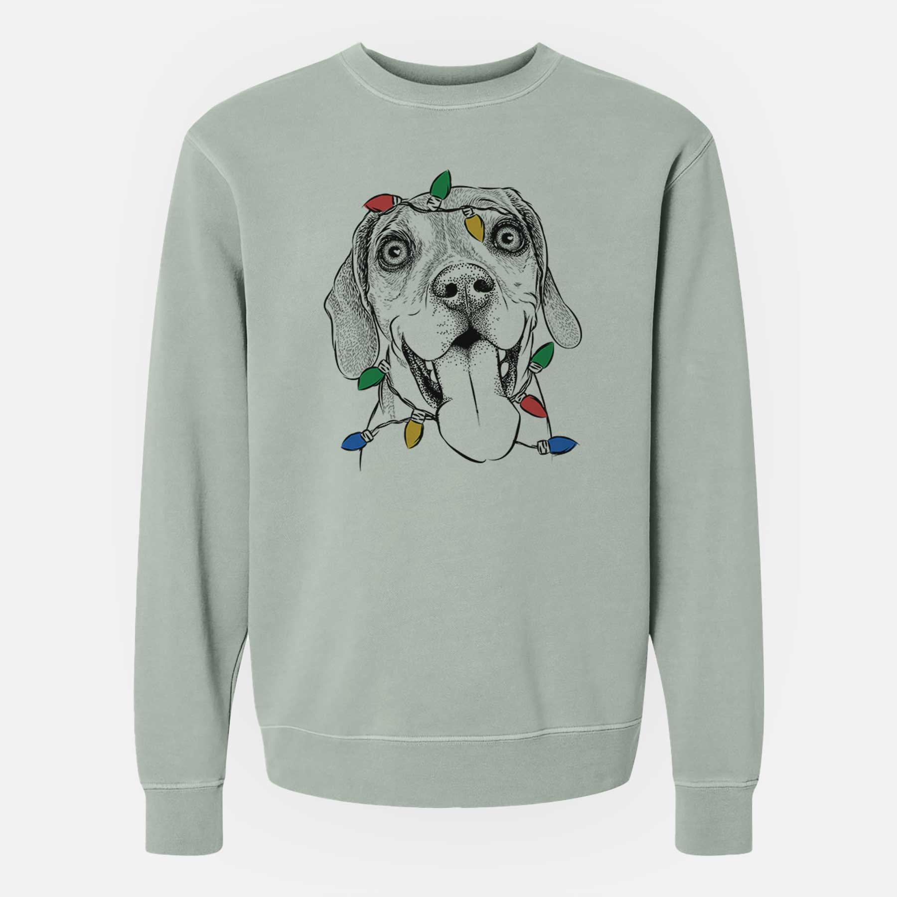 Christmas Lights Sunny the Beagle - Unisex Pigment Dyed Crew Sweatshirt