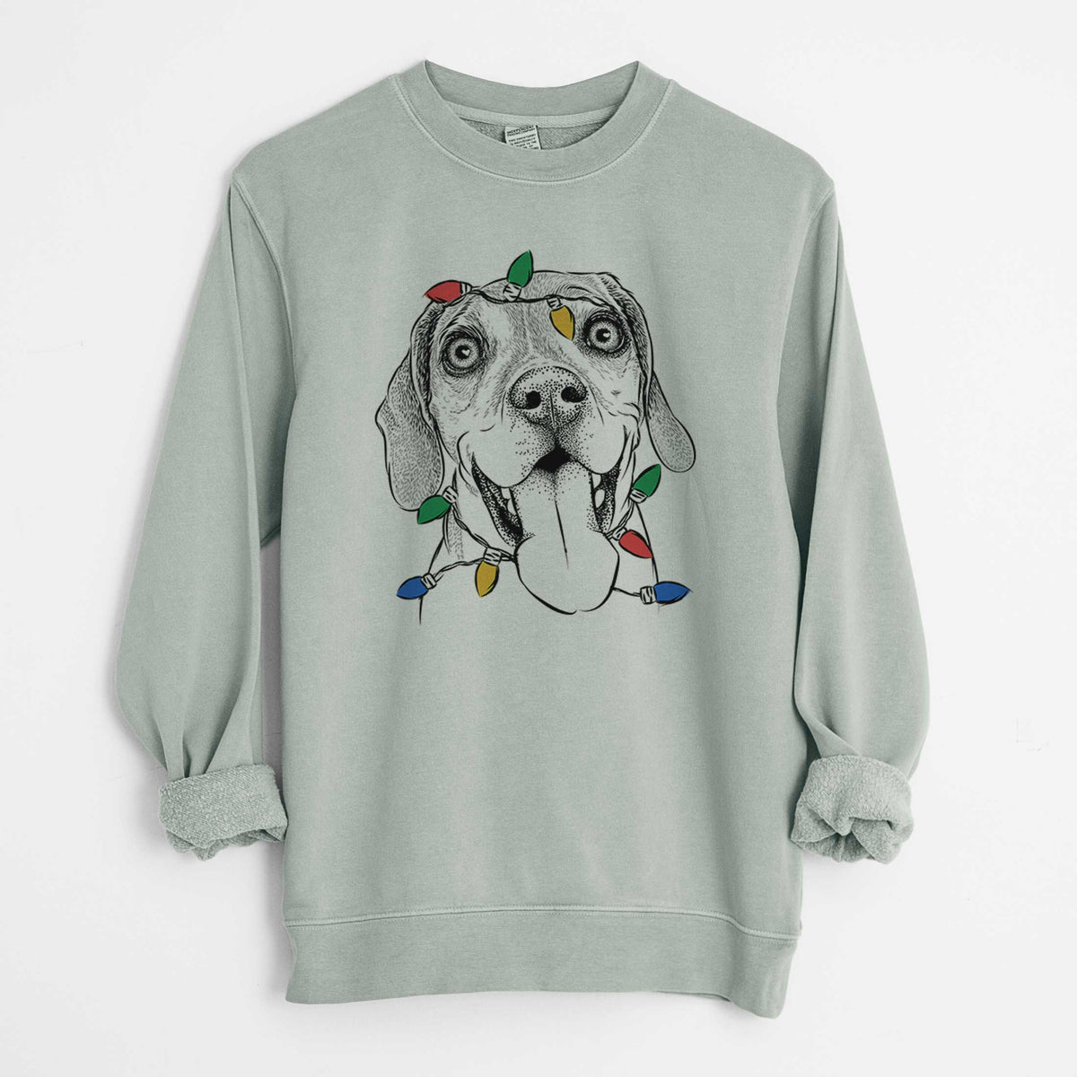 Christmas Lights Sunny the Beagle - Unisex Pigment Dyed Crew Sweatshirt