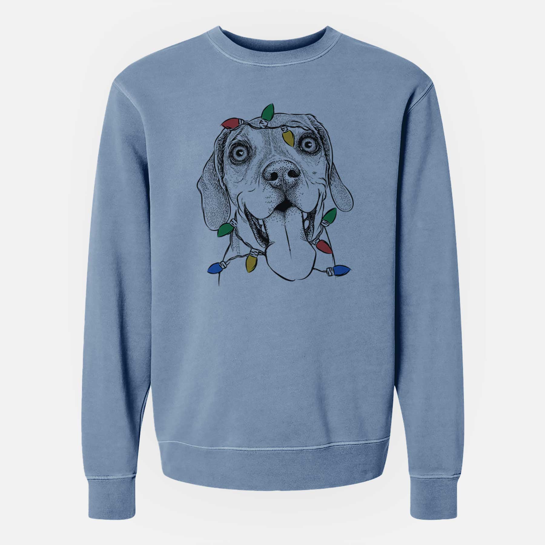 Christmas Lights Sunny the Beagle - Unisex Pigment Dyed Crew Sweatshirt