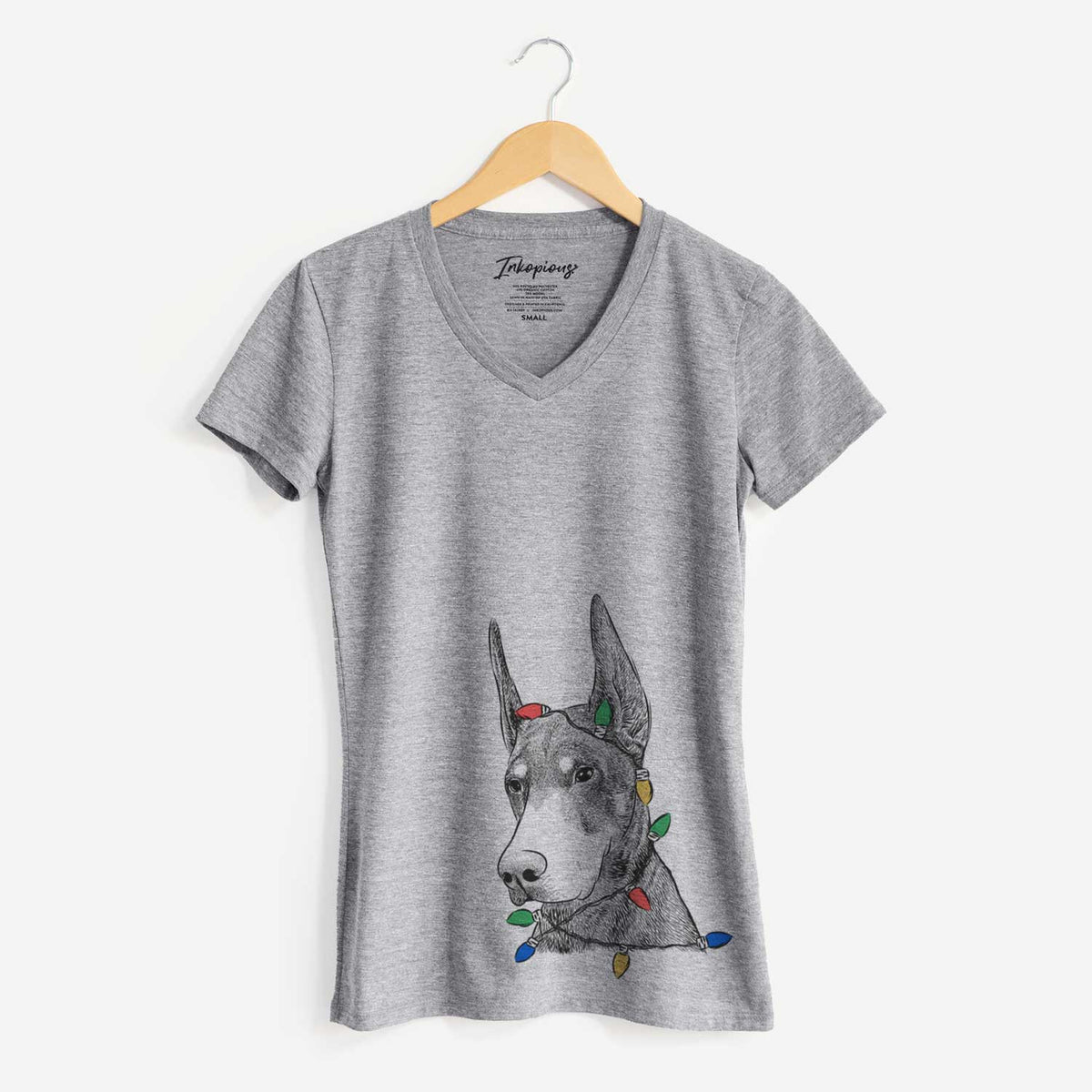 Christmas Lights Sunny the Doberman Pinscher - Women's V-neck Shirt