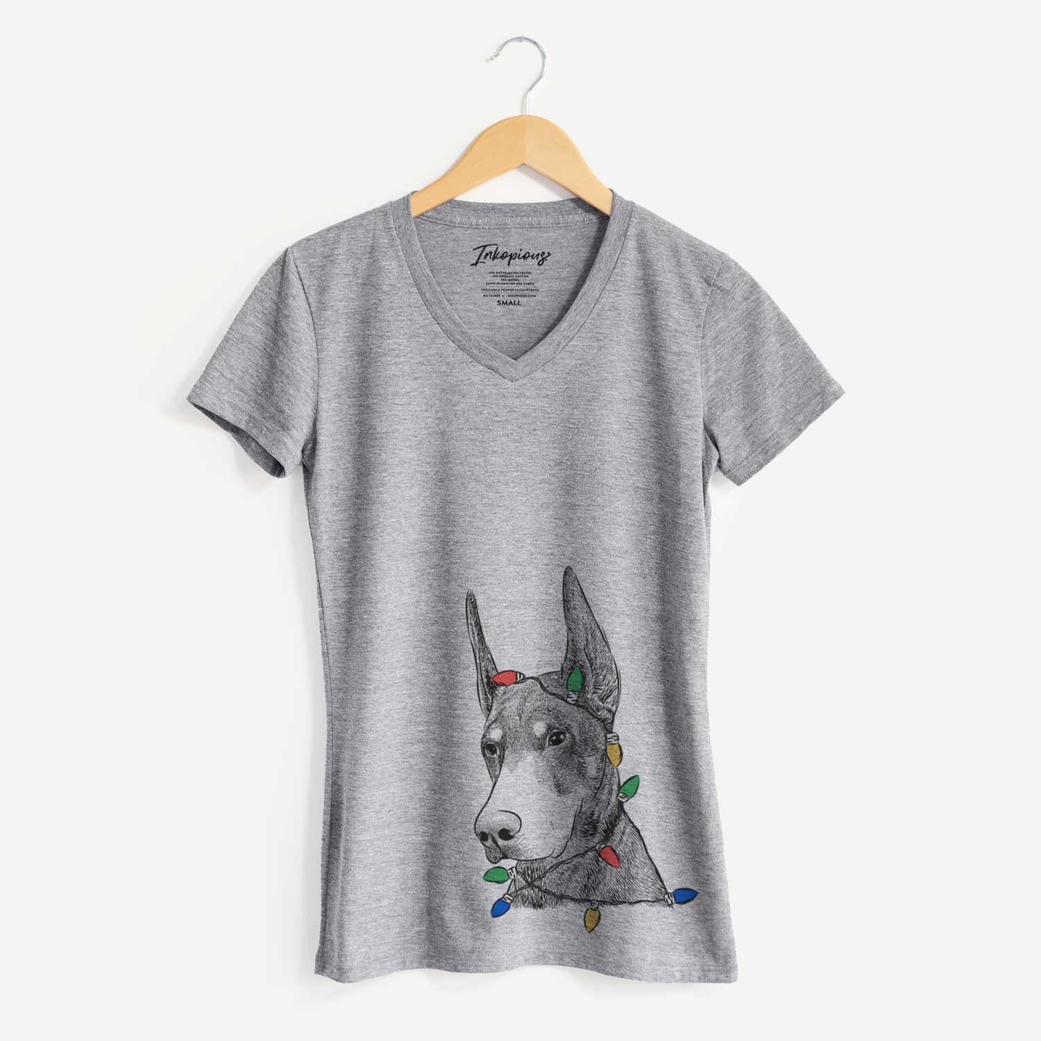 Christmas Lights Sunny the Doberman Pinscher - Women's V-neck Shirt