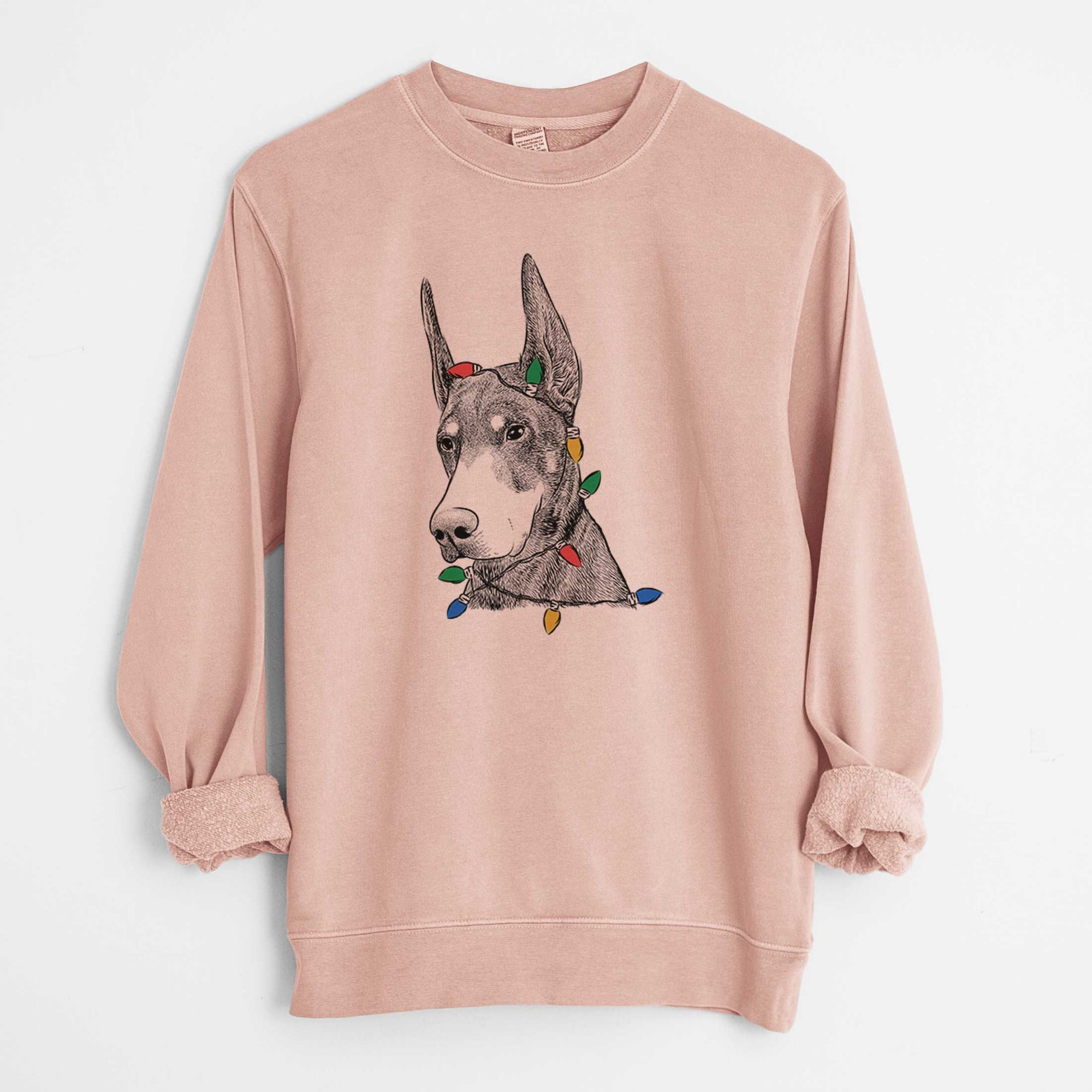 Christmas Lights Sunny the Doberman Pinscher - Unisex Pigment Dyed Crew Sweatshirt