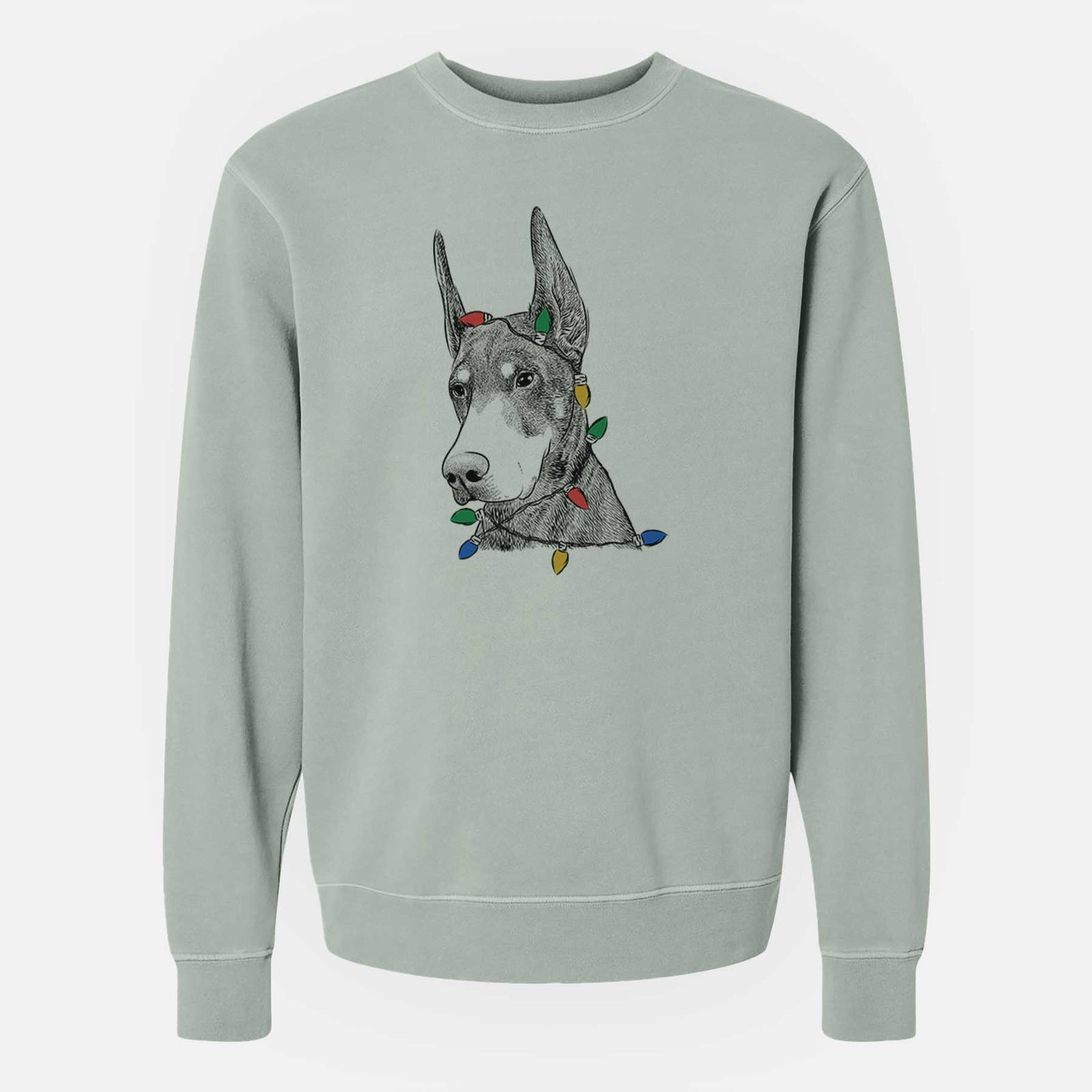 Christmas Lights Sunny the Doberman Pinscher - Unisex Pigment Dyed Crew Sweatshirt