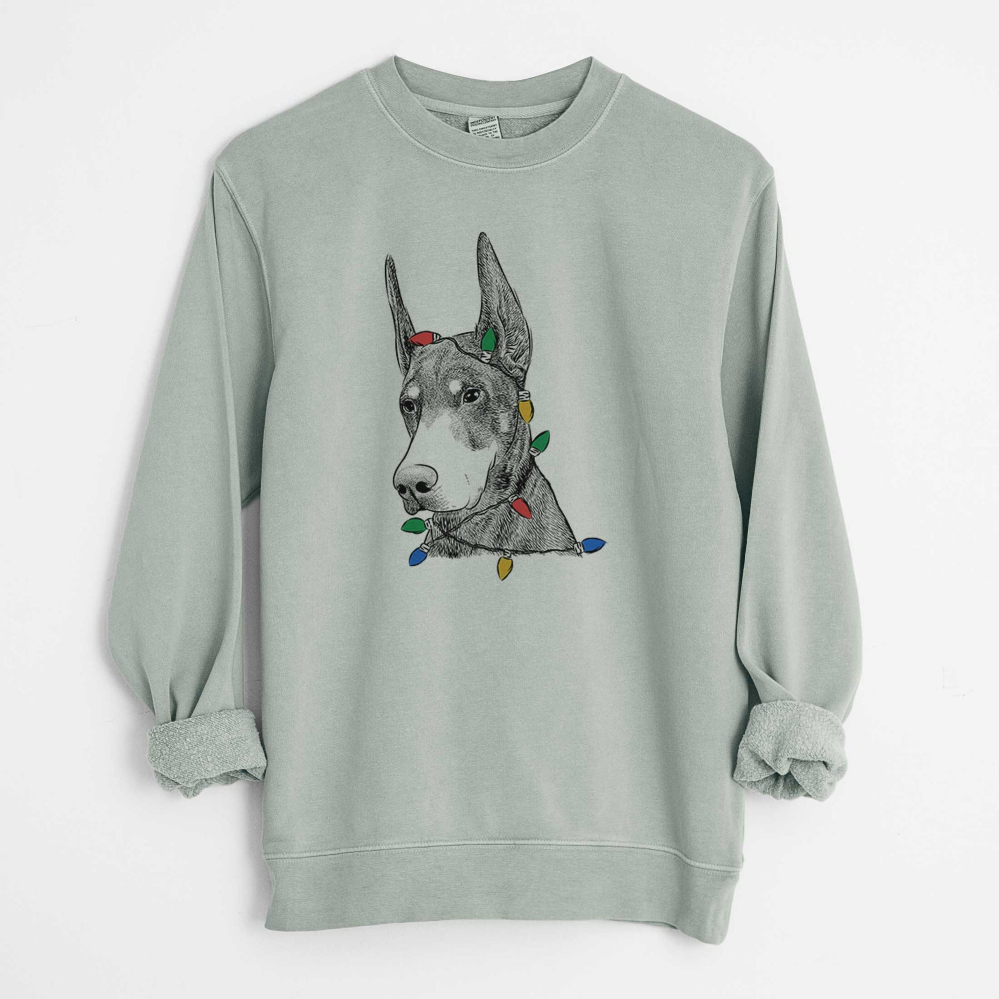 Christmas Lights Sunny the Doberman Pinscher - Unisex Pigment Dyed Crew Sweatshirt