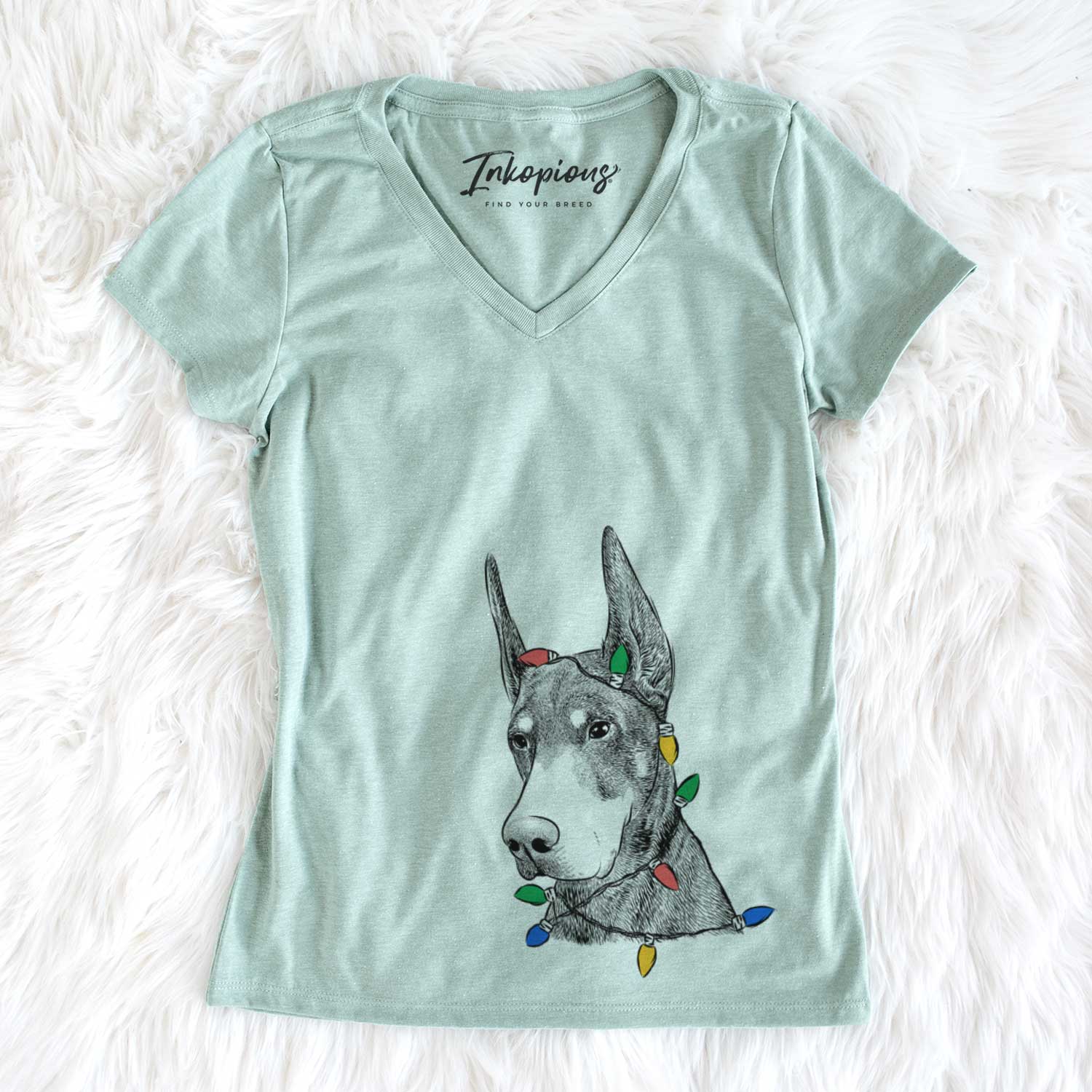 Christmas Lights Sunny the Doberman Pinscher - Women's V-neck Shirt