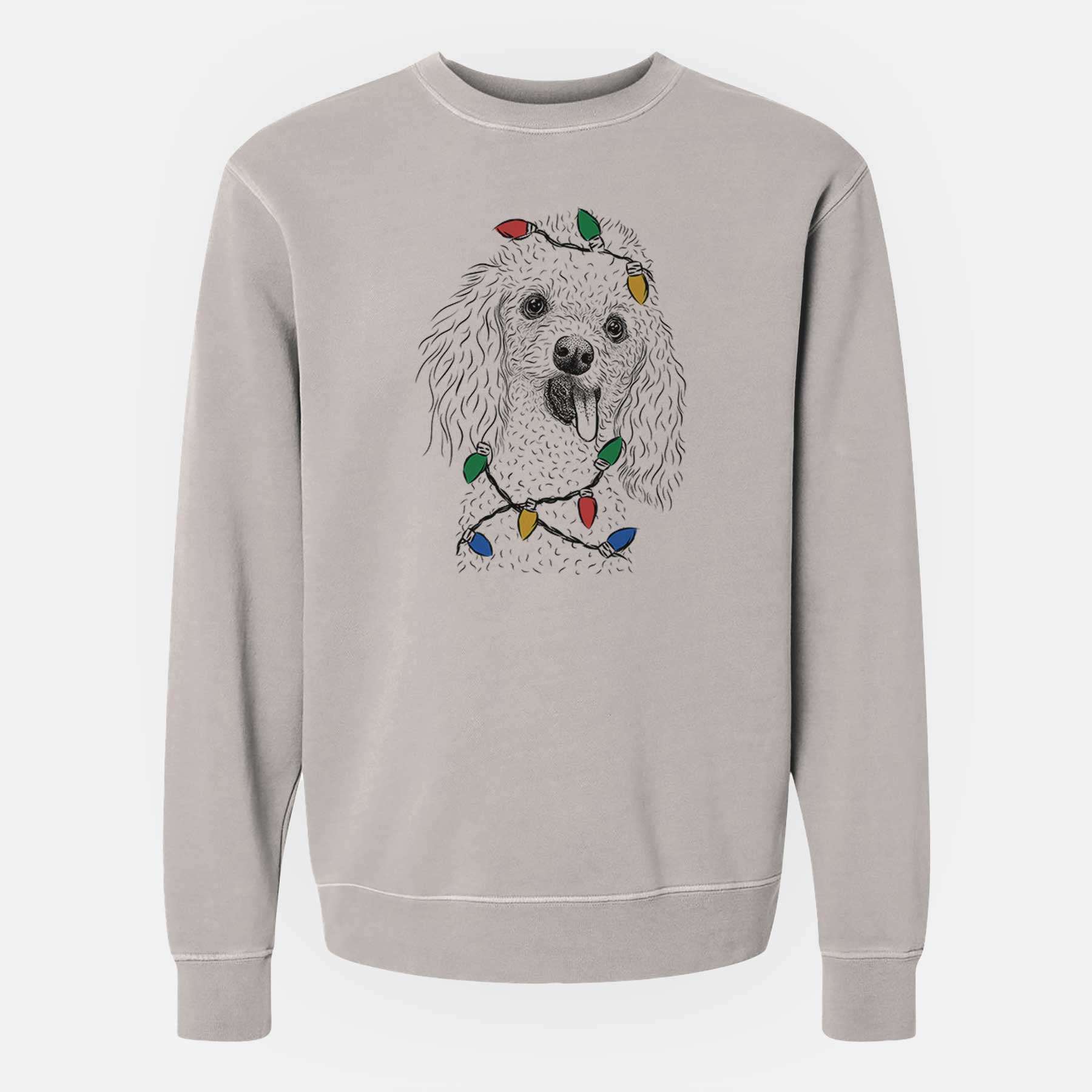 Christmas Lights Super Joey the Toy Poodle - Unisex Pigment Dyed Crew Sweatshirt