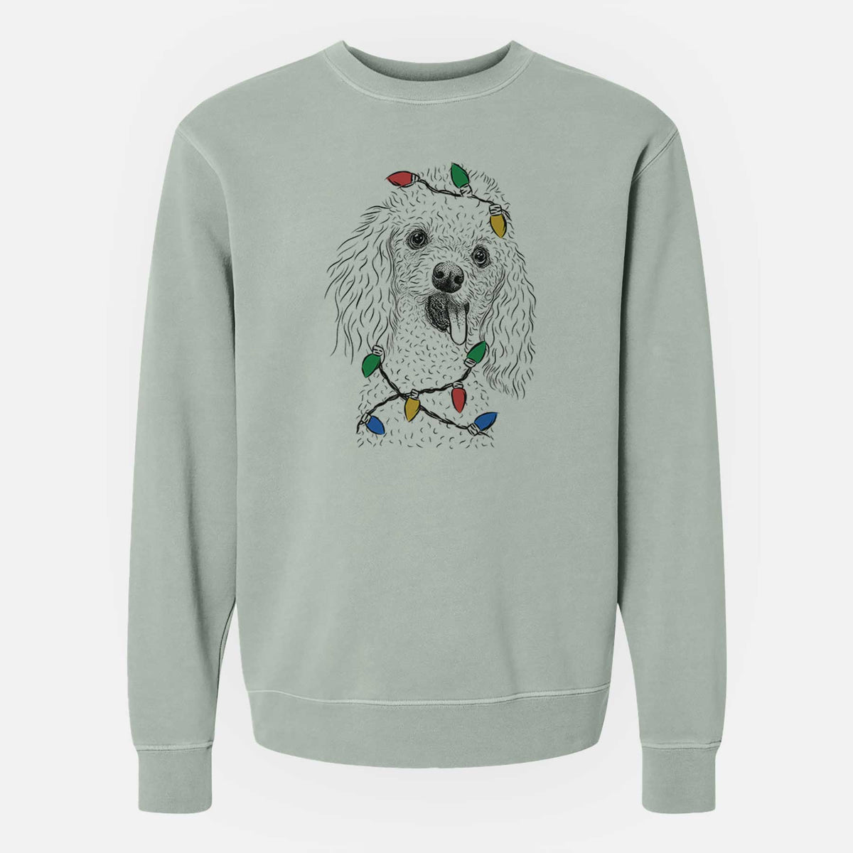 Christmas Lights Super Joey the Toy Poodle - Unisex Pigment Dyed Crew Sweatshirt