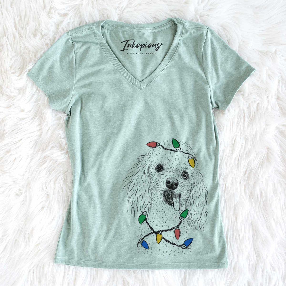 Christmas Lights Super Joey the Toy Poodle - Women&#39;s V-neck Shirt