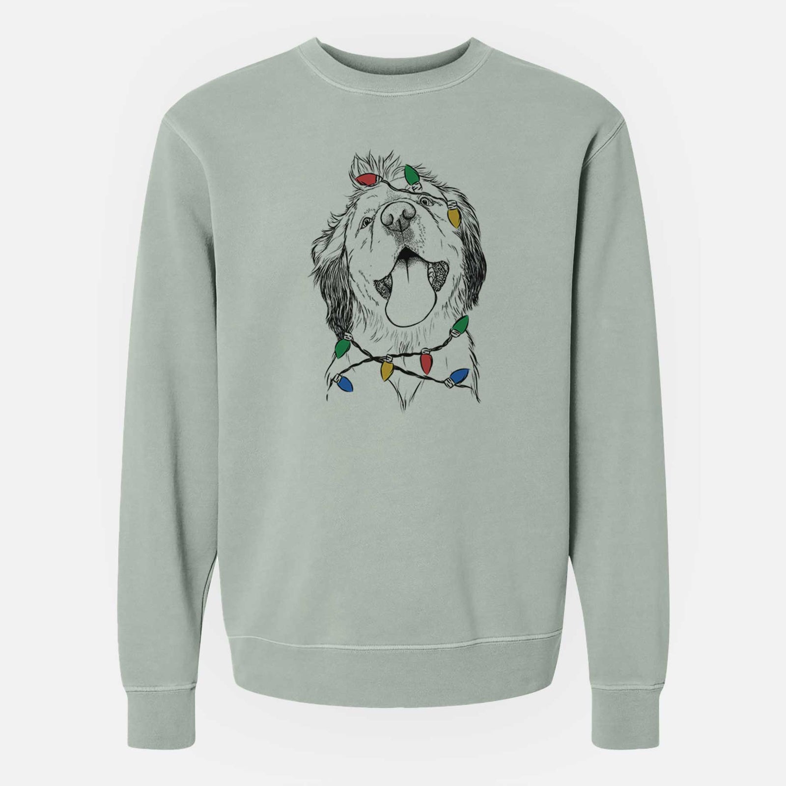 Christmas Lights Sven the Double Merle Spaniel Aussie Mix - Unisex Pigment Dyed Crew Sweatshirt