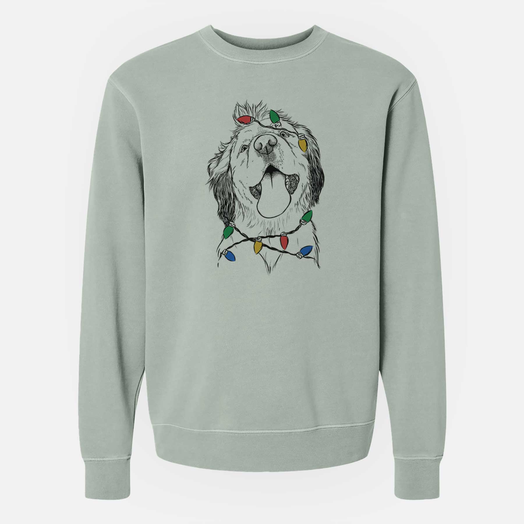 Christmas Lights Sven the Double Merle Spaniel Aussie Mix - Unisex Pigment Dyed Crew Sweatshirt
