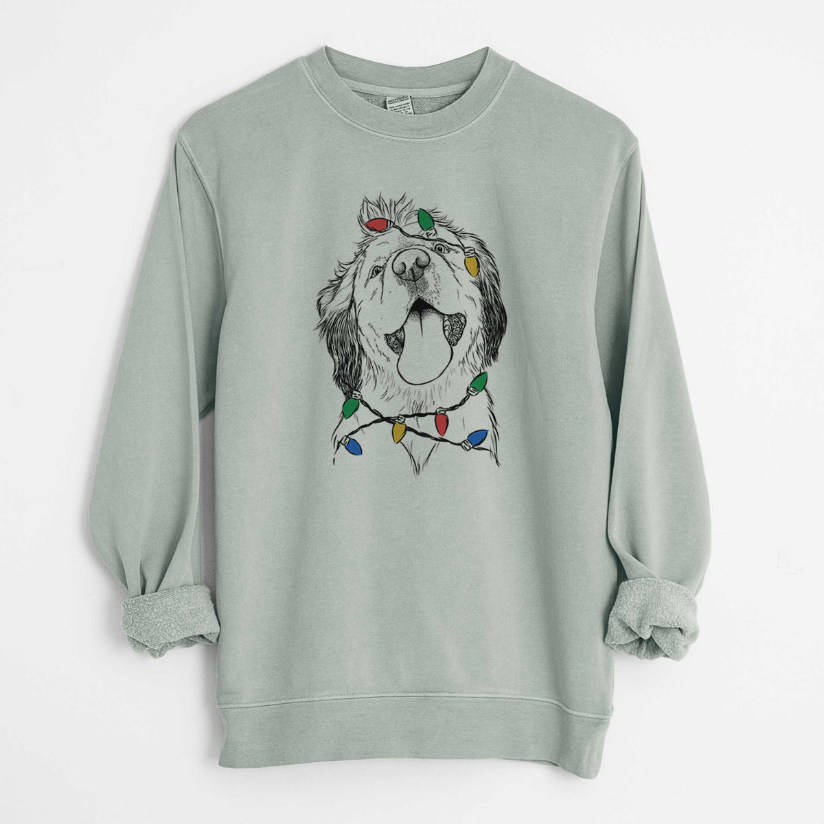 Christmas Lights Sven the Double Merle Spaniel Aussie Mix - Unisex Pigment Dyed Crew Sweatshirt