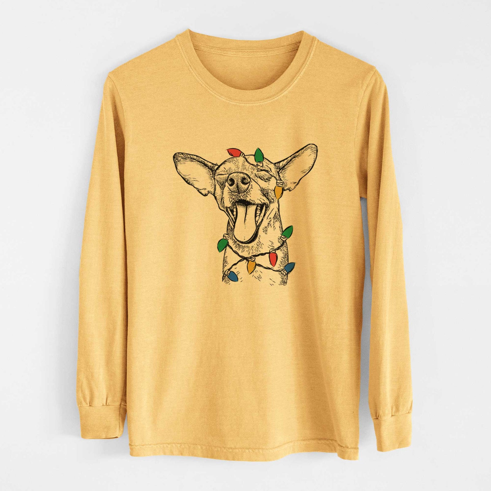 Christmas Lights SweetBailey the Chihuahua Mix - Heavyweight 100% Cotton Long Sleeve