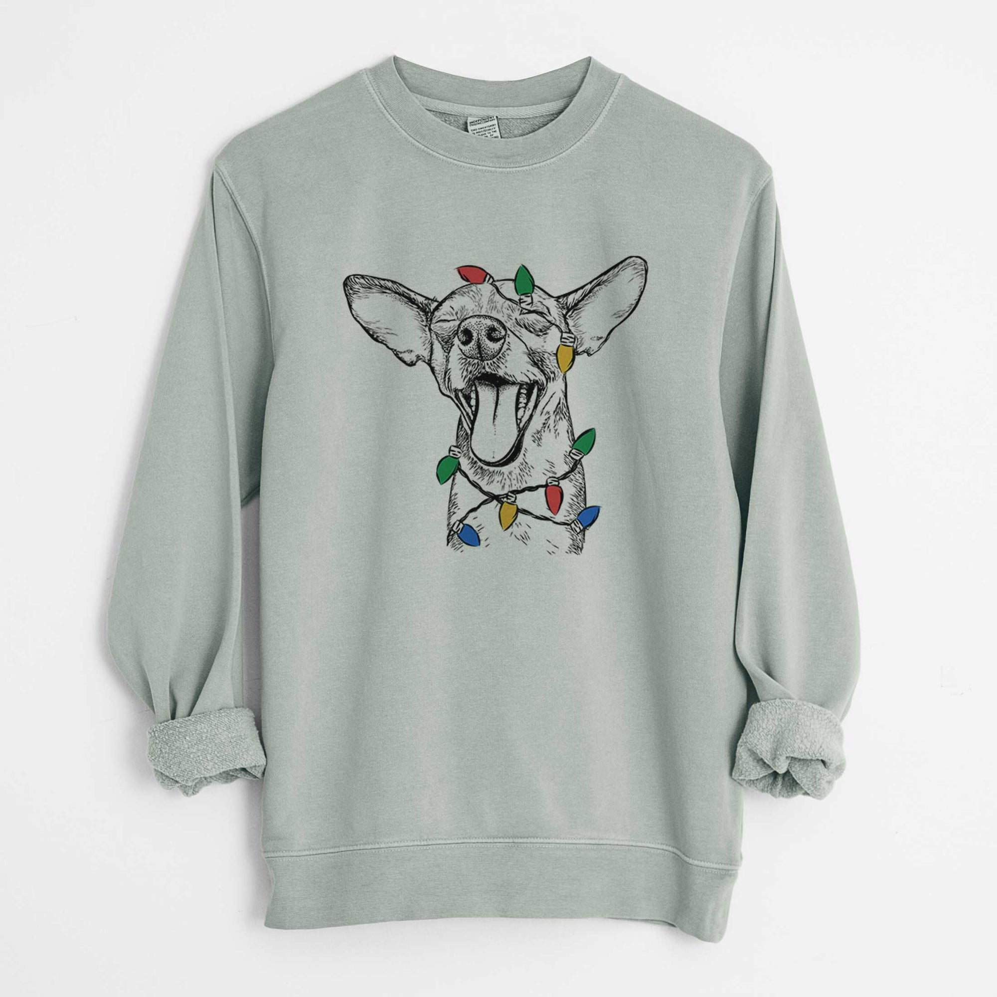 Christmas Lights SweetBailey the Chihuahua Mix - Unisex Pigment Dyed Crew Sweatshirt