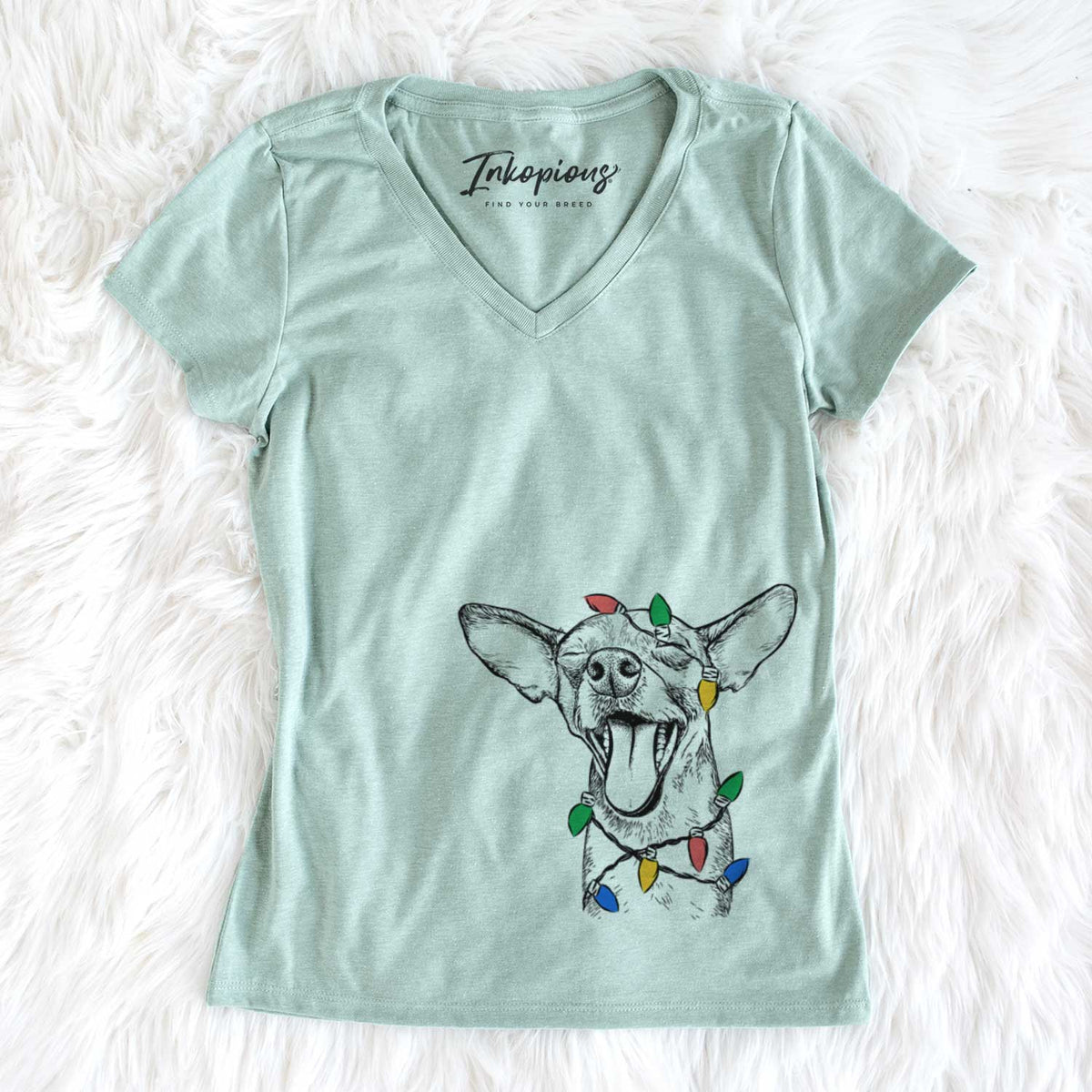 Christmas Lights SweetBailey the Chihuahua Mix - Women&#39;s V-neck Shirt