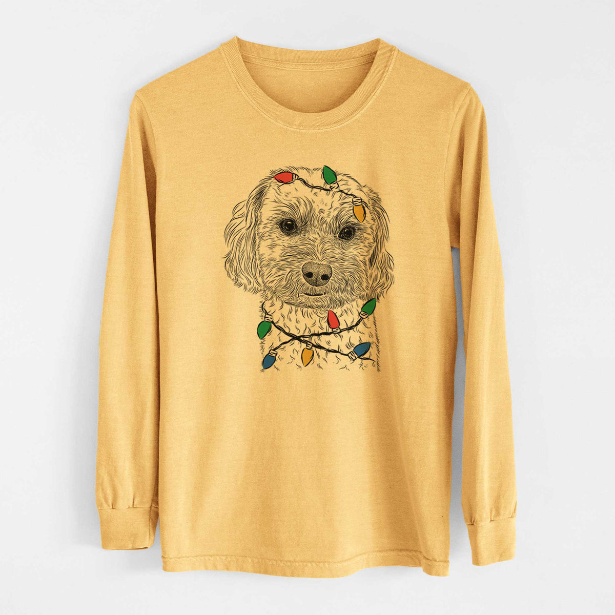 Christmas Lights Sweet George the Mixed Breed - Heavyweight 100% Cotton Long Sleeve