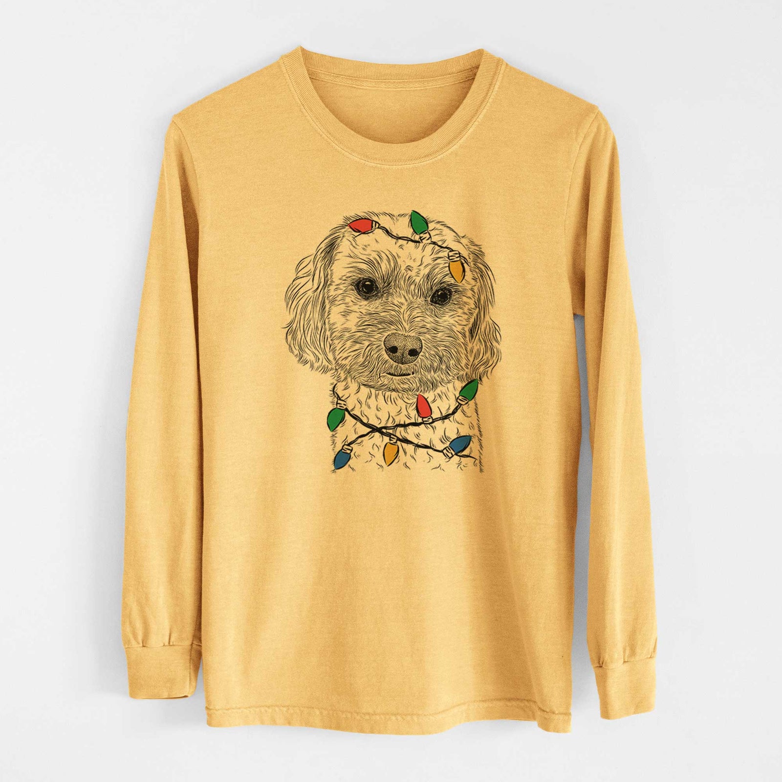 Christmas Lights Sweet George the Mixed Breed - Heavyweight 100% Cotton Long Sleeve