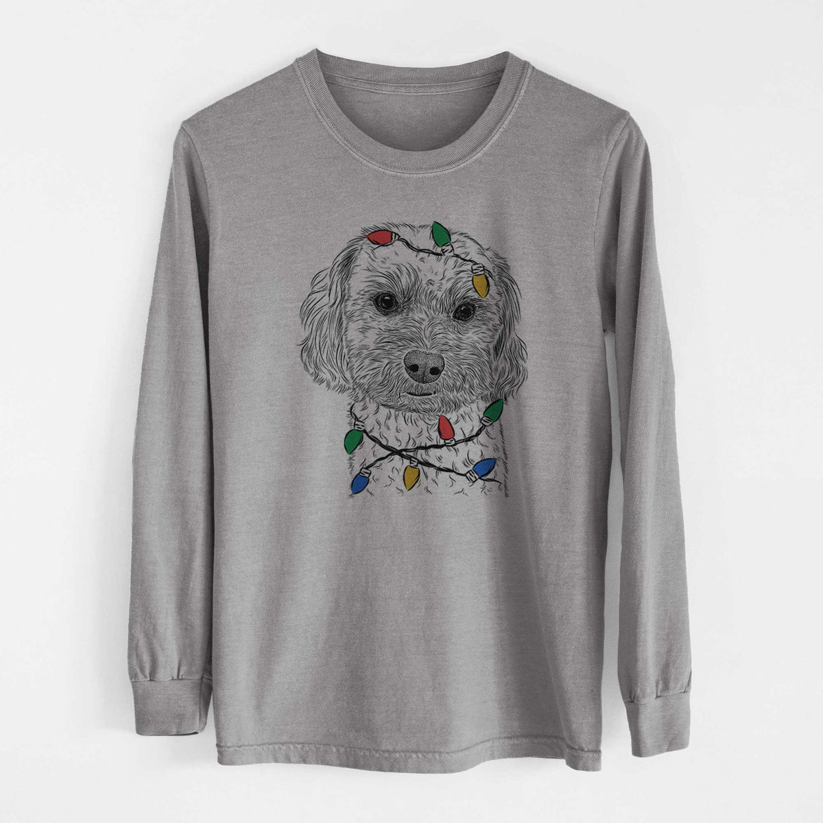 Christmas Lights Sweet George the Mixed Breed - Heavyweight 100% Cotton Long Sleeve