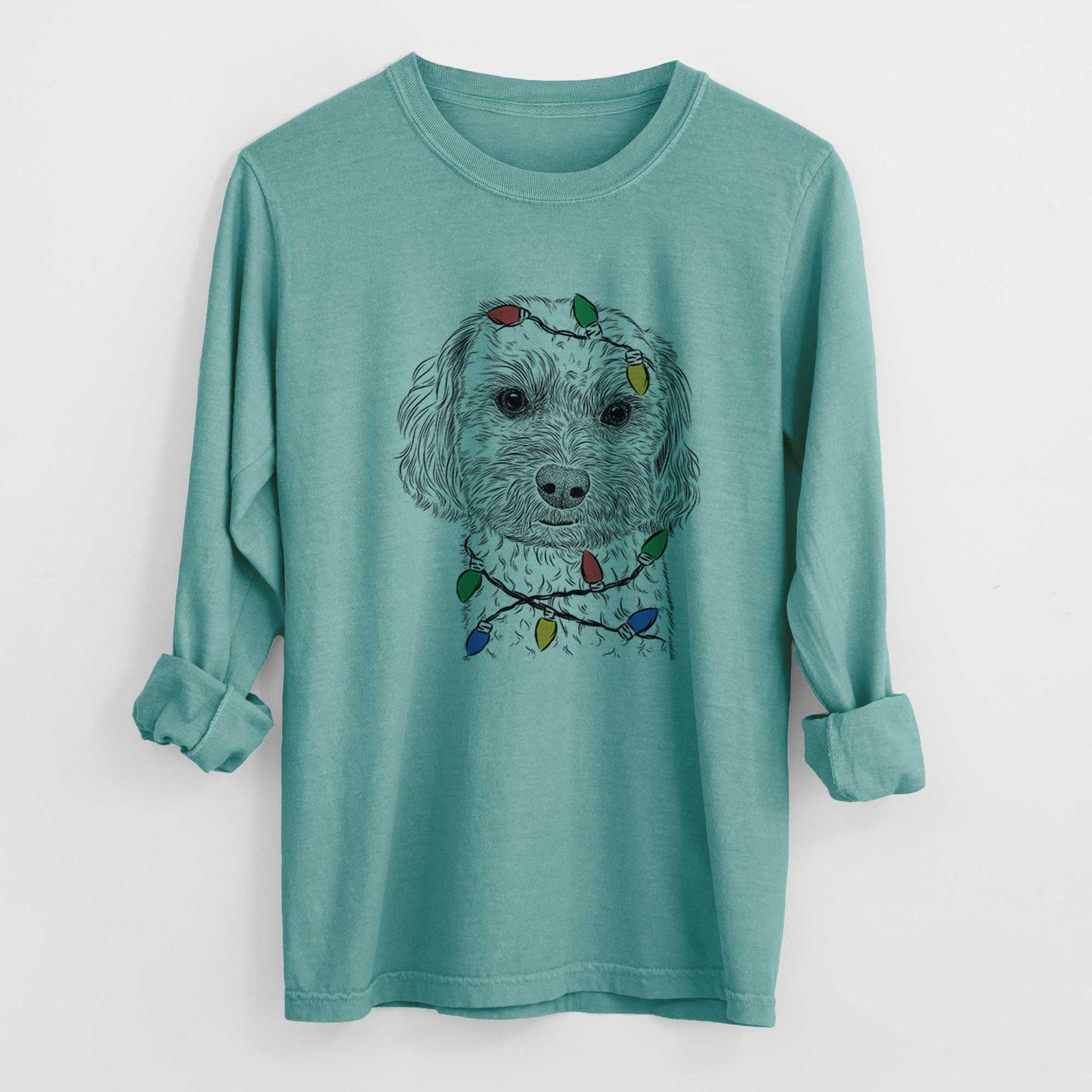 Christmas Lights Sweet George the Mixed Breed - Heavyweight 100% Cotton Long Sleeve