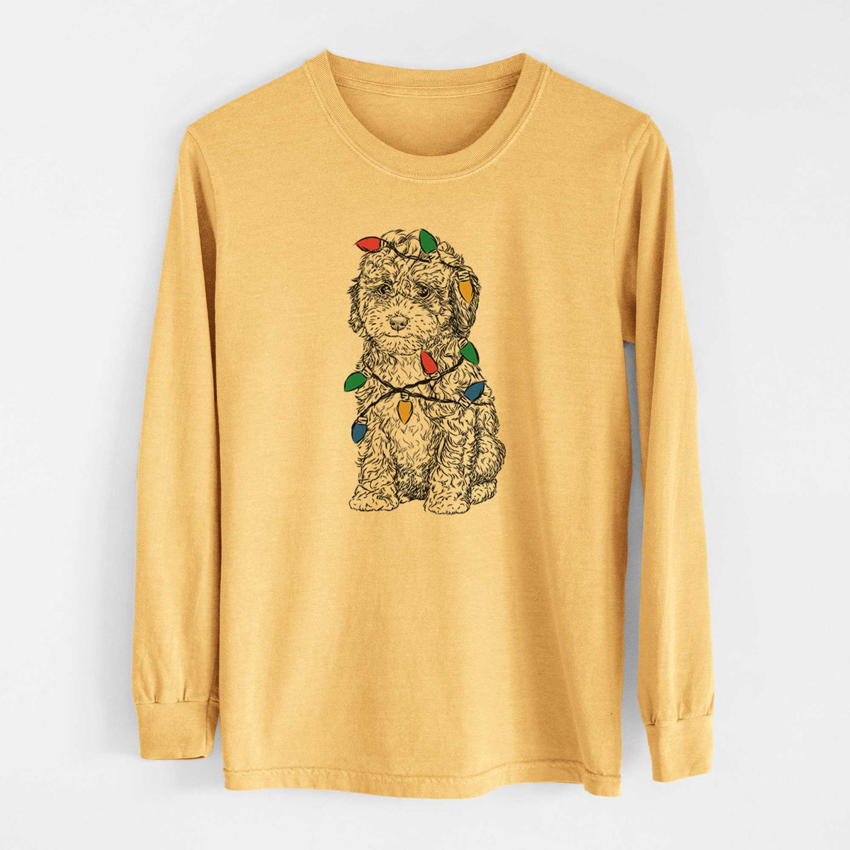 Christmas Lights Sweet Tea the Mini Doodle - Heavyweight 100% Cotton Long Sleeve