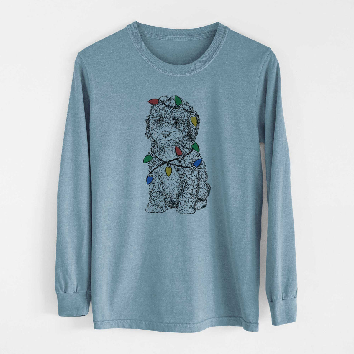 Christmas Lights Sweet Tea the Mini Doodle - Heavyweight 100% Cotton Long Sleeve