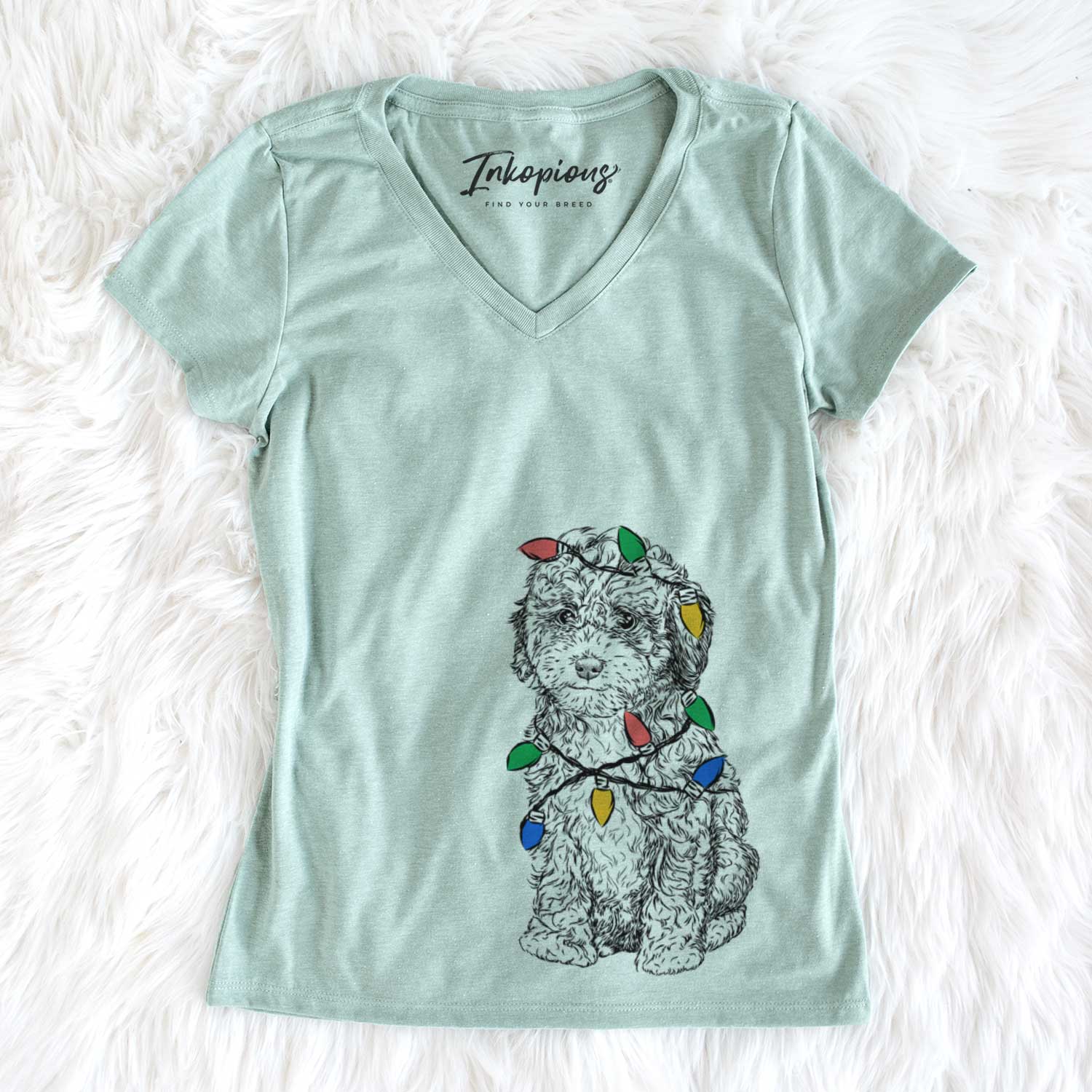 Christmas Lights Sweet Tea the Mini Doodle - Women's V-neck Shirt