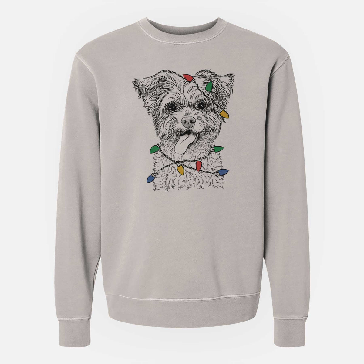 Christmas Lights Sweetie the Terrier Mix - Unisex Pigment Dyed Crew Sweatshirt
