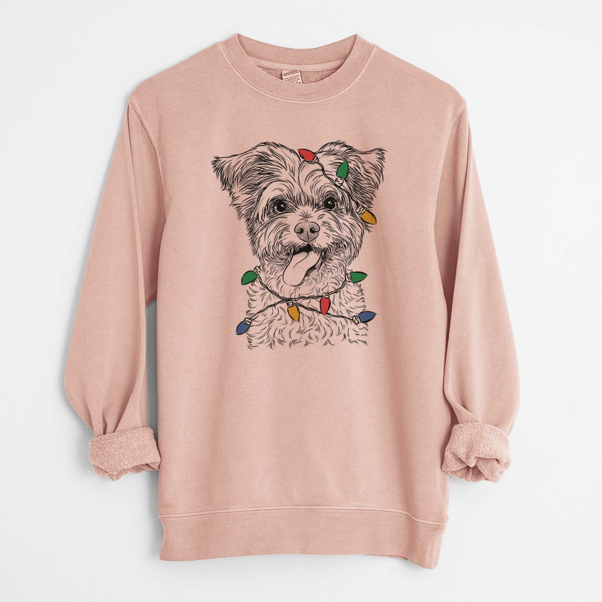 Christmas Lights Sweetie the Terrier Mix - Unisex Pigment Dyed Crew Sweatshirt