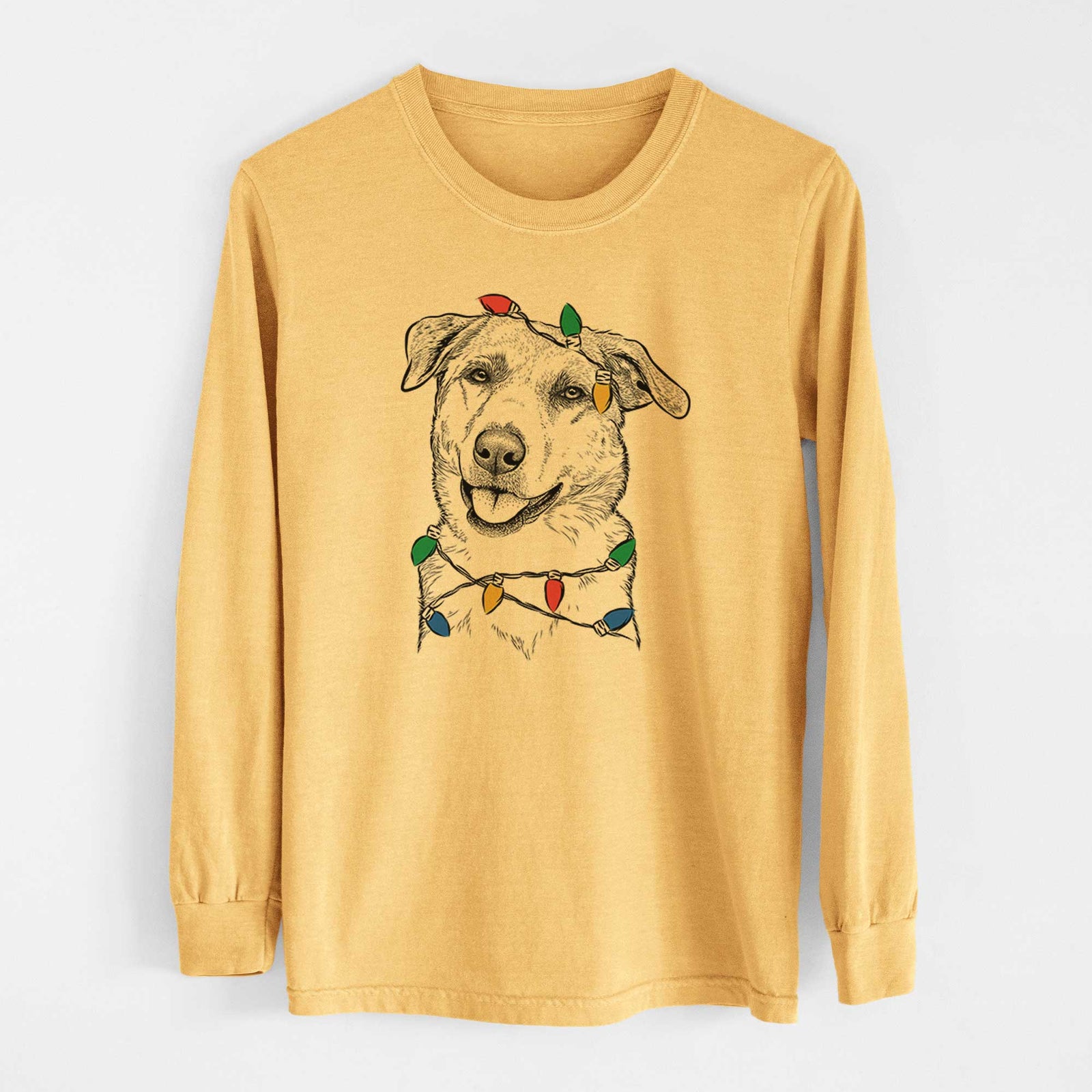 Christmas Lights Sydney the Great Pyrenees Australian Shepherd Mix - Heavyweight 100% Cotton Long Sleeve
