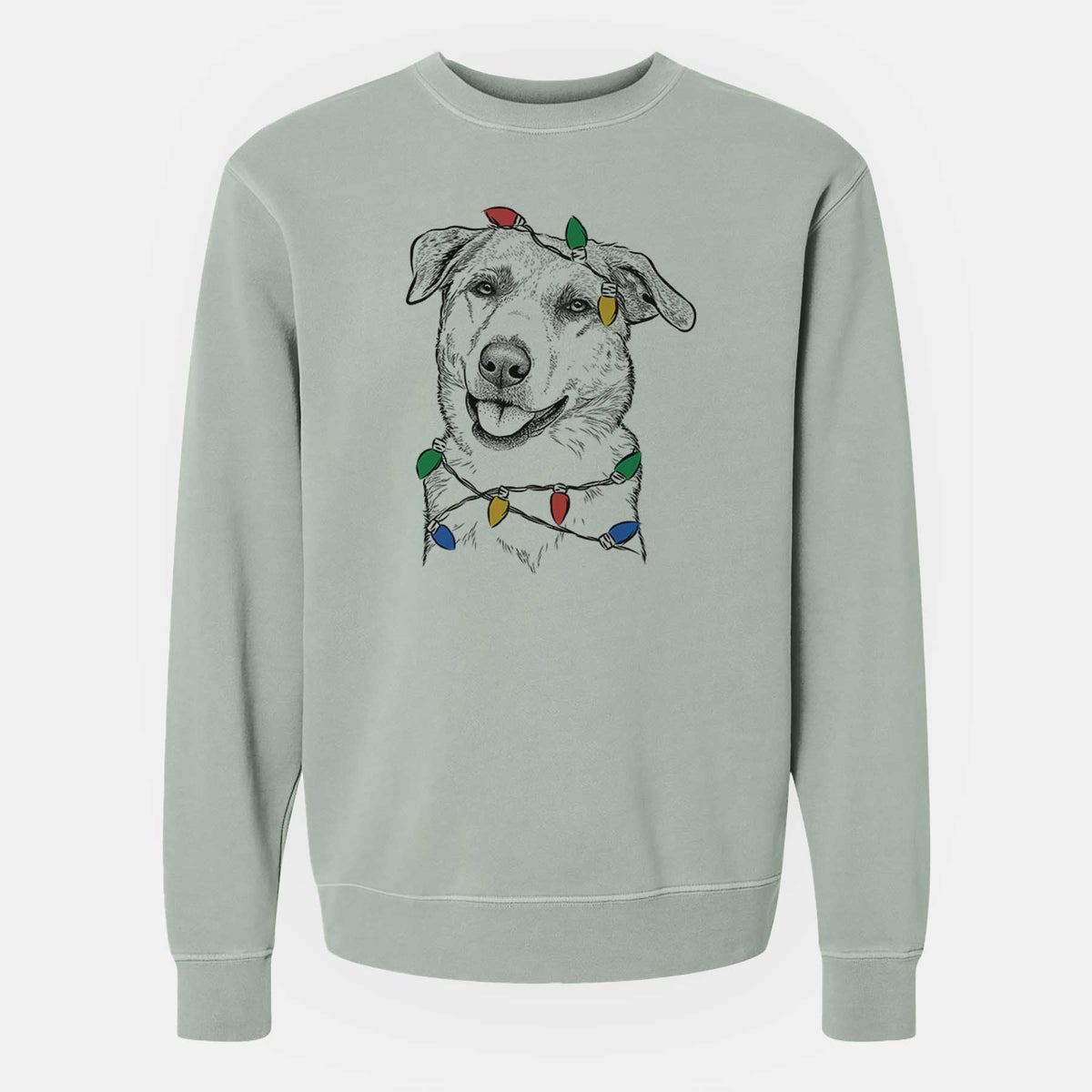 Christmas Lights Sydney the Great Pyrenees Australian Shepherd Mix - Unisex Pigment Dyed Crew Sweatshirt