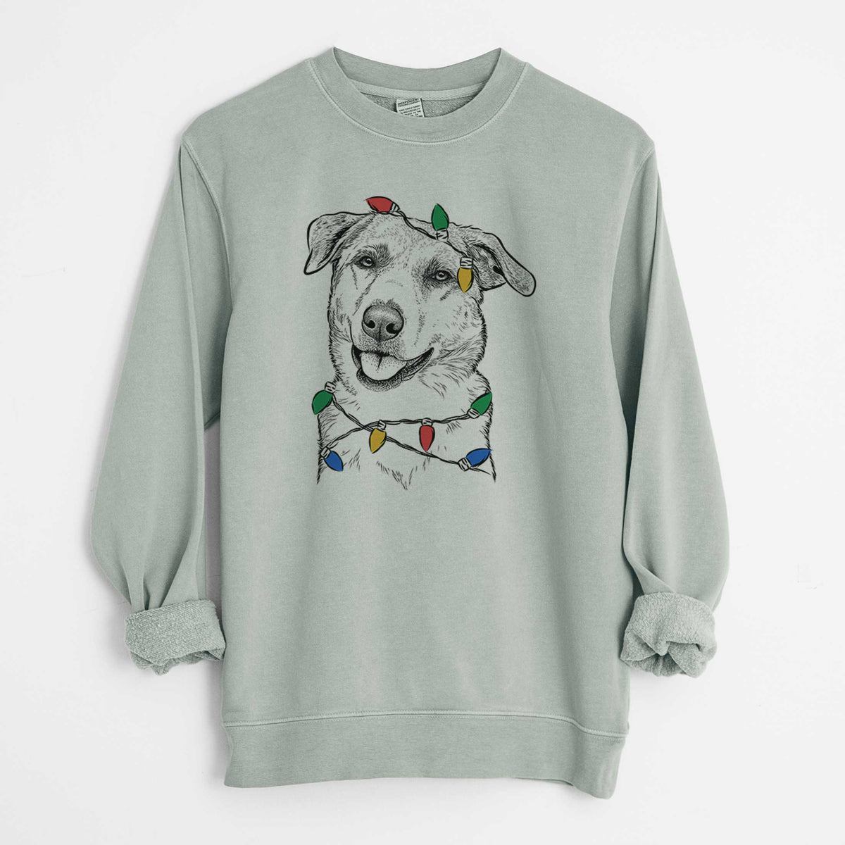 Christmas Lights Sydney the Great Pyrenees Australian Shepherd Mix - Unisex Pigment Dyed Crew Sweatshirt