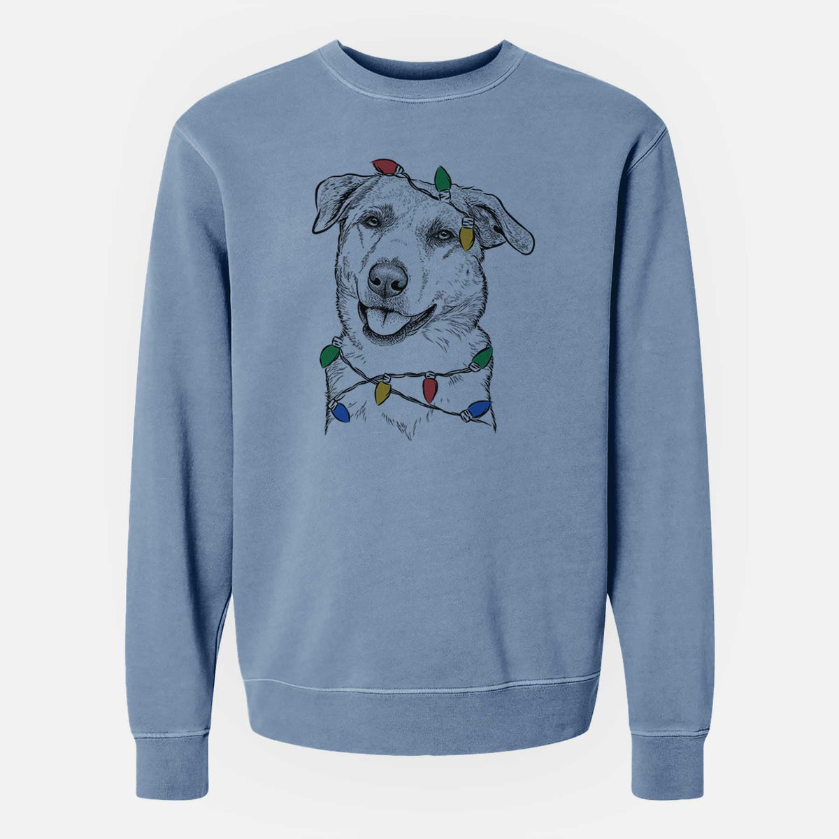 Christmas Lights Sydney the Great Pyrenees Australian Shepherd Mix - Unisex Pigment Dyed Crew Sweatshirt