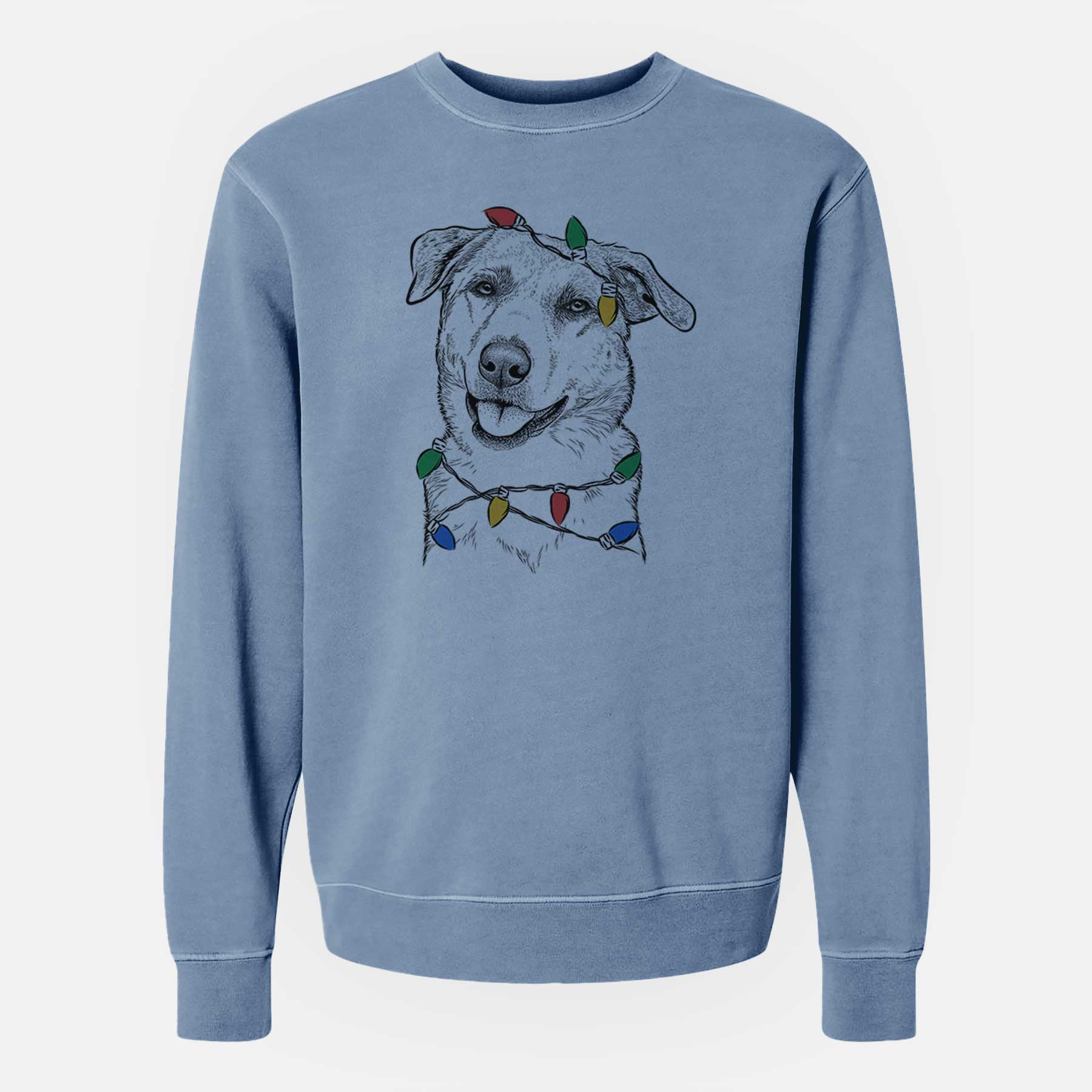 Christmas Lights Sydney the Great Pyrenees Australian Shepherd Mix - Unisex Pigment Dyed Crew Sweatshirt