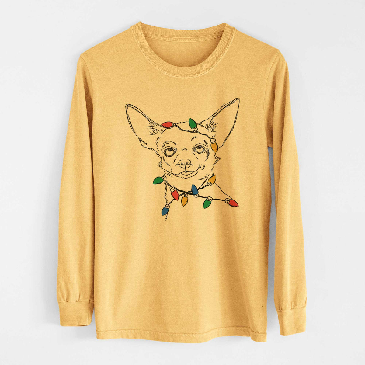 Christmas Lights Tabitha the Chihuahua - Heavyweight 100% Cotton Long Sleeve