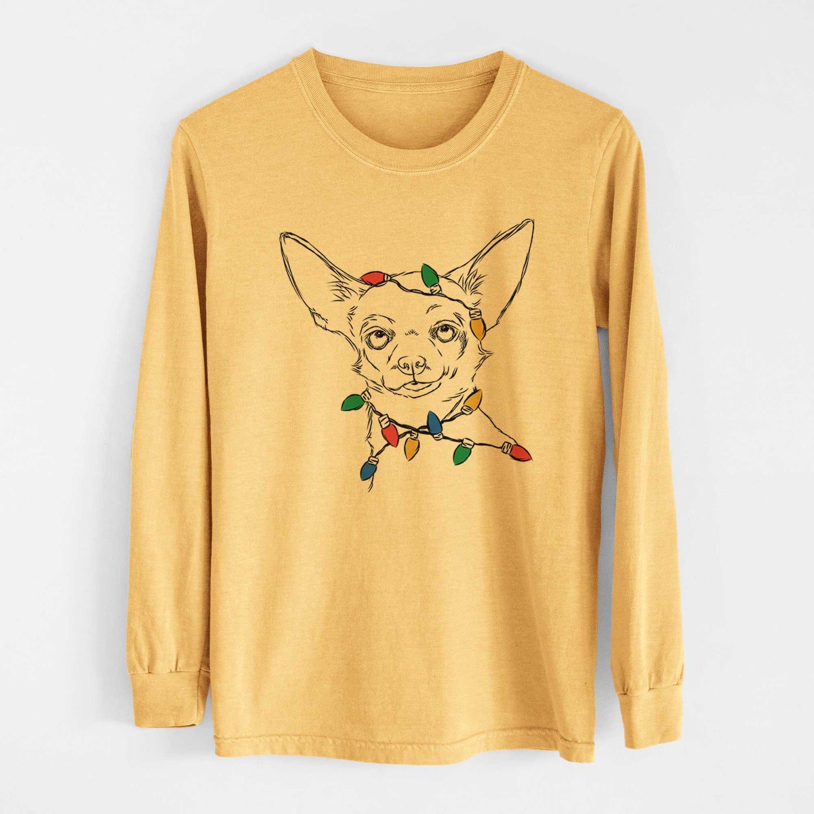 Christmas Lights Tabitha the Chihuahua - Heavyweight 100% Cotton Long Sleeve