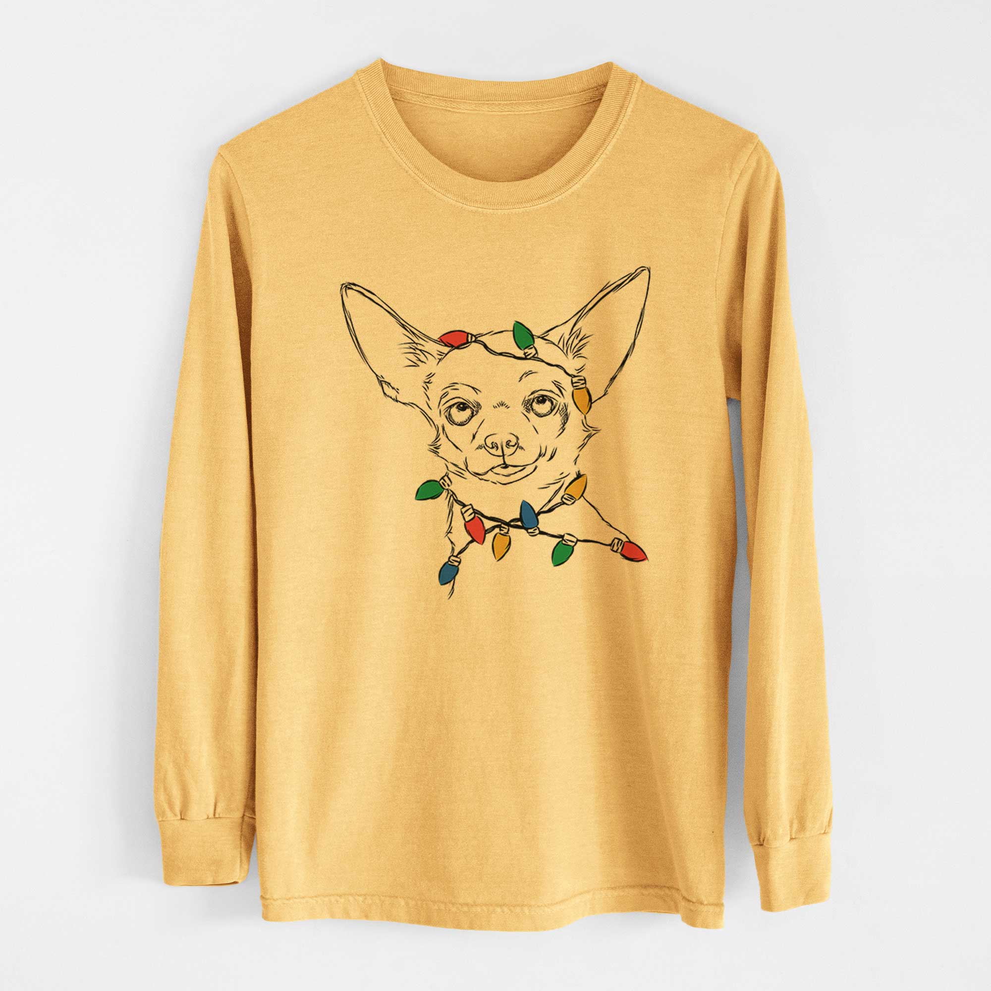 Christmas Lights Tabitha the Chihuahua - Heavyweight 100% Cotton Long Sleeve