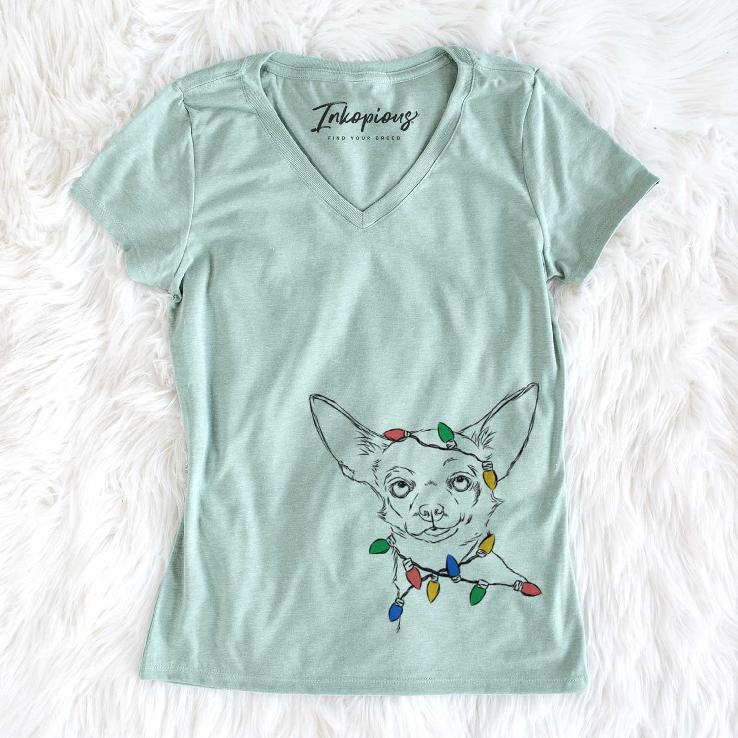 Christmas Lights Tabitha the Chihuahua - Women's V-neck Shirt