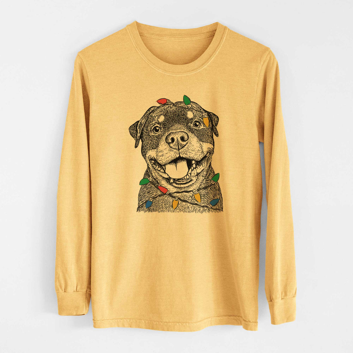 Christmas Lights Talos the Rottweiler - Heavyweight 100% Cotton Long Sleeve