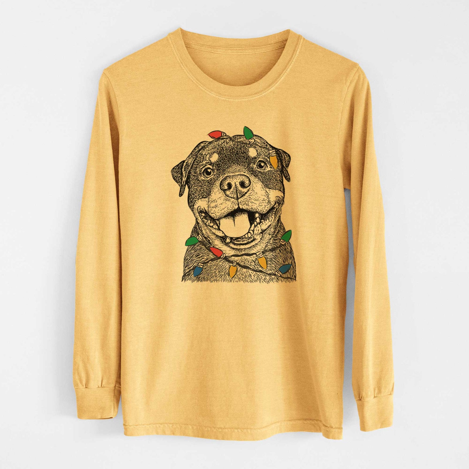 Christmas Lights Talos the Rottweiler - Heavyweight 100% Cotton Long Sleeve