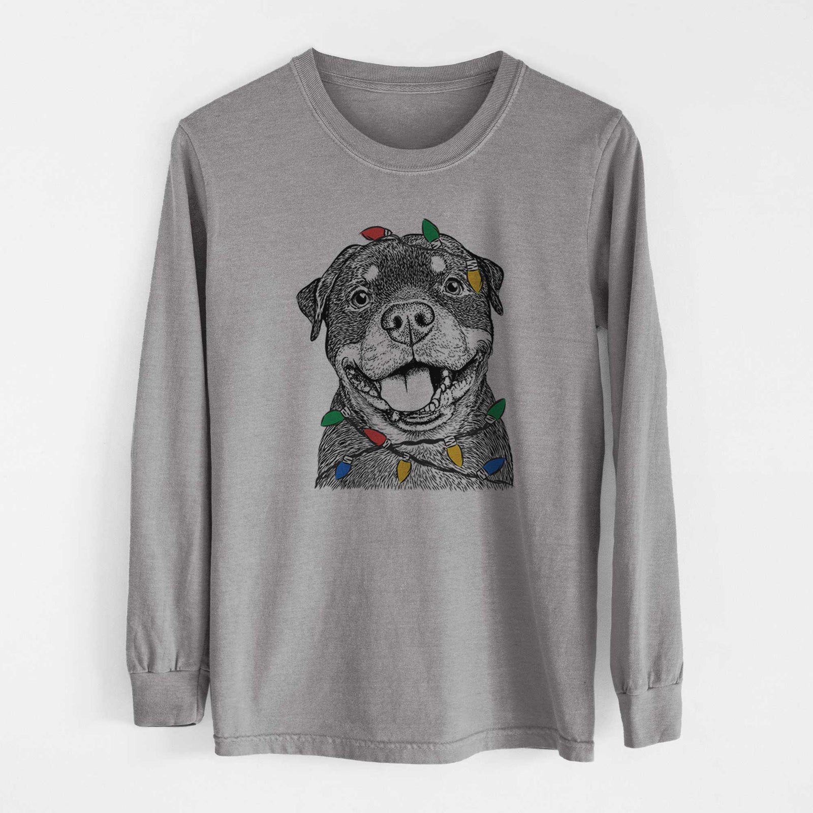 Christmas Lights Talos the Rottweiler - Heavyweight 100% Cotton Long Sleeve